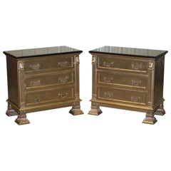 Pair of Gold over Silver Leaf Painted Bedside Table Sized Chests of Drawers