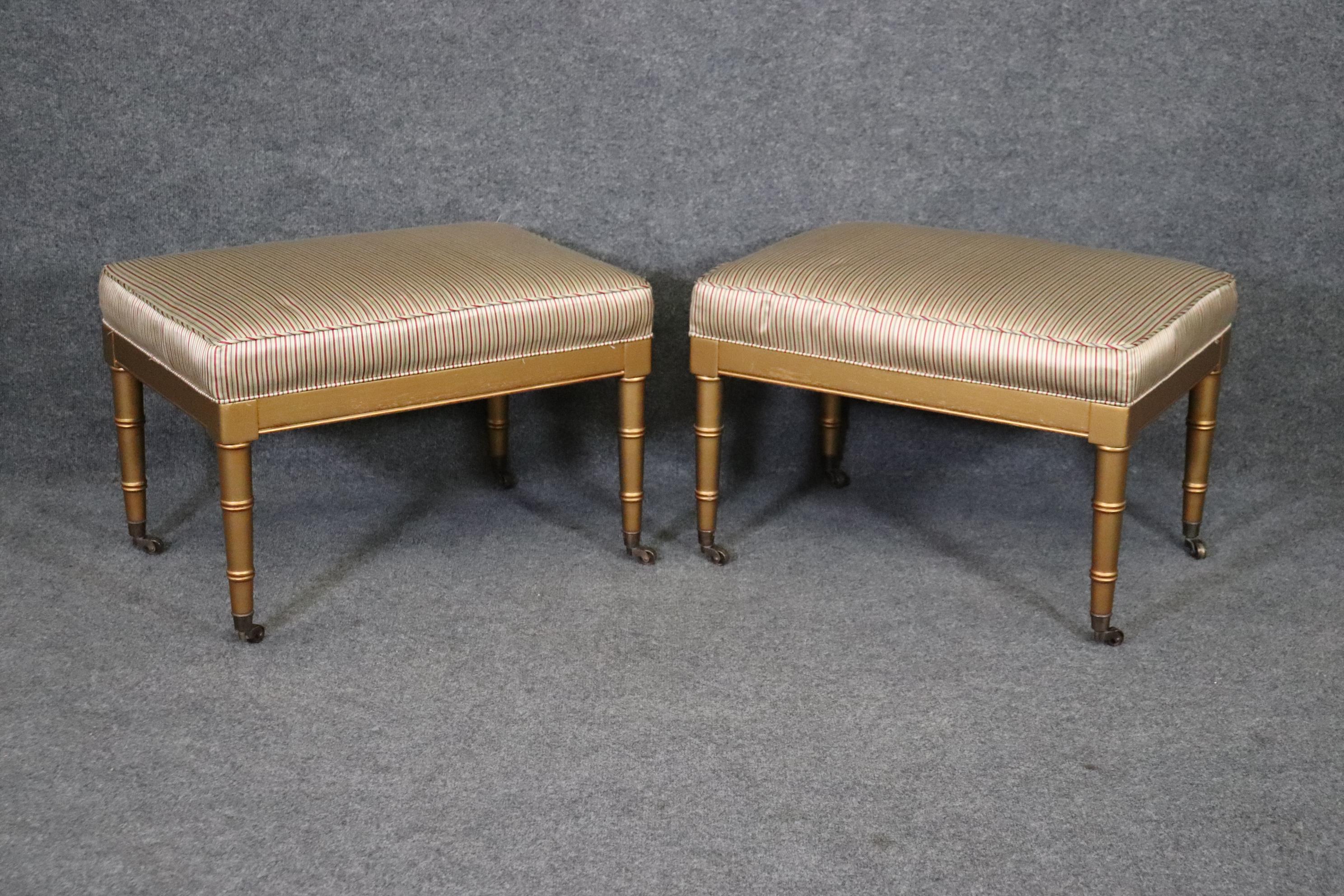 Louis XVI Pair of Gold Paint Decorated Faux Bamboo French Benches Stools
