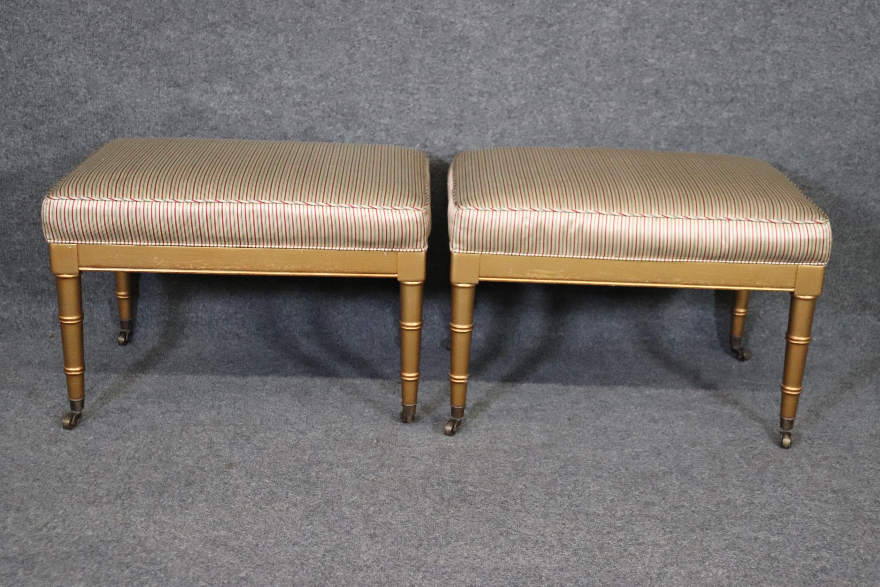 Pair of Gold Paint Decorated Faux Bamboo French Benches Stools In Good Condition In Swedesboro, NJ