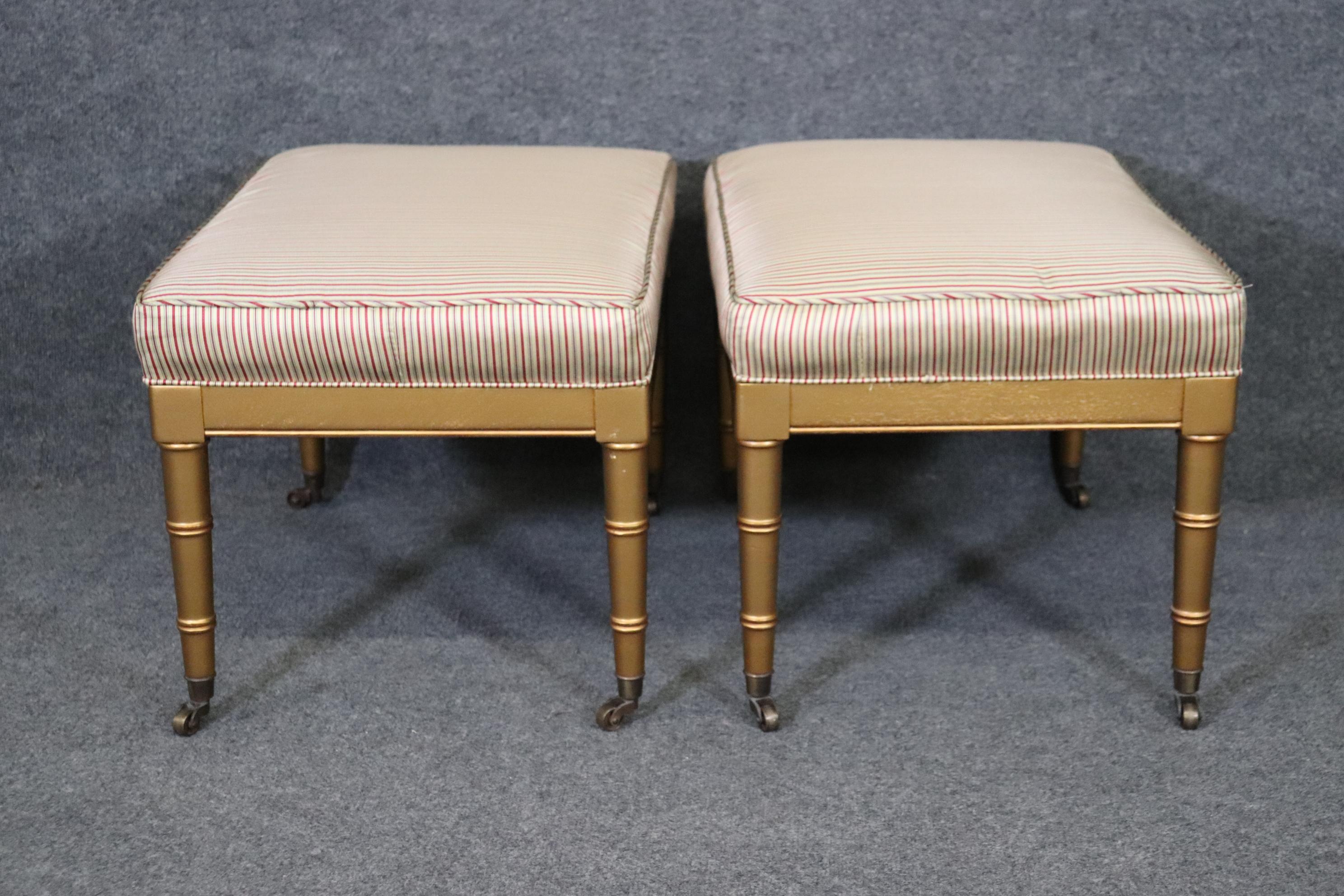 Mid-20th Century Pair of Gold Paint Decorated Faux Bamboo French Benches Stools