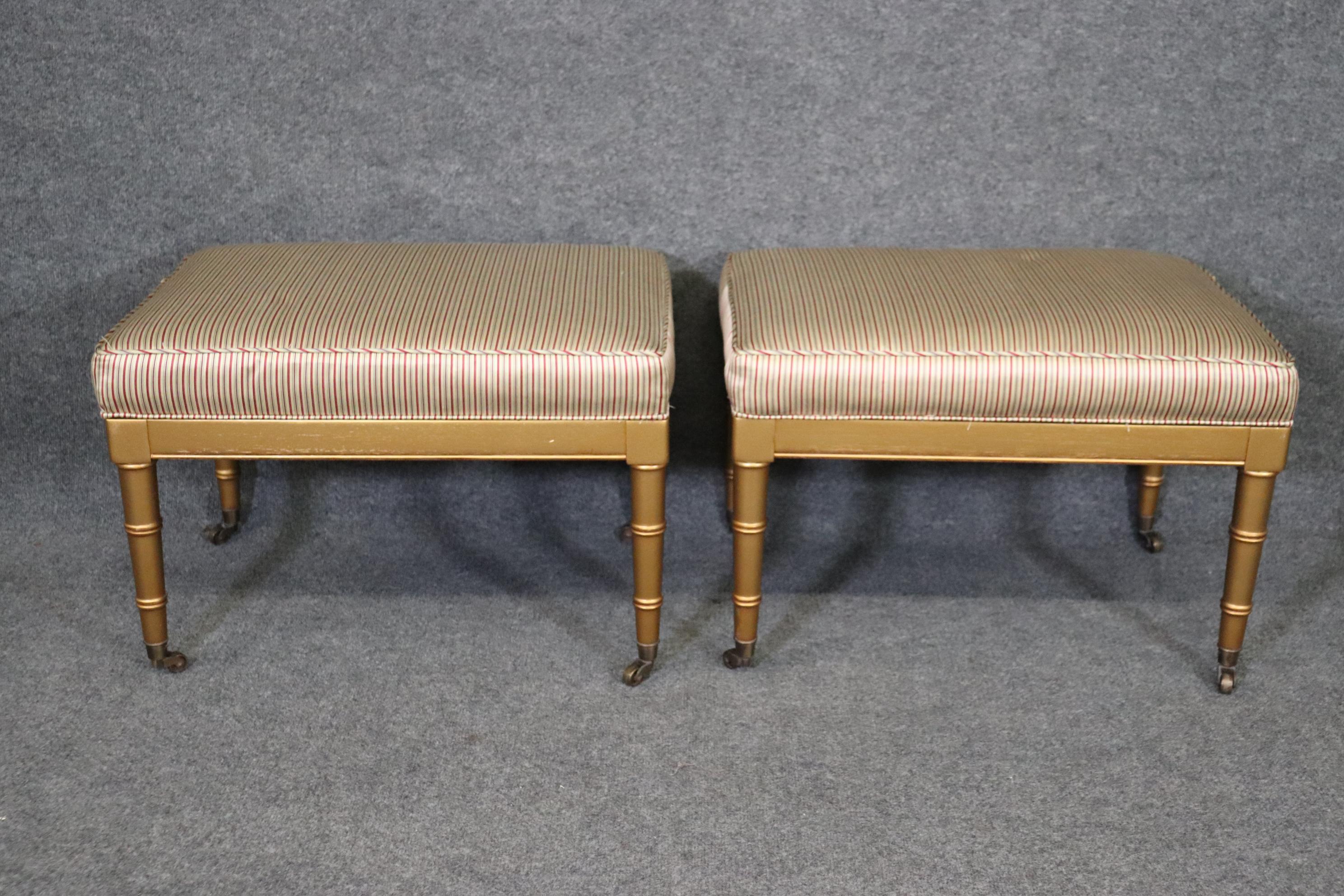 Walnut Pair of Gold Paint Decorated Faux Bamboo French Benches Stools