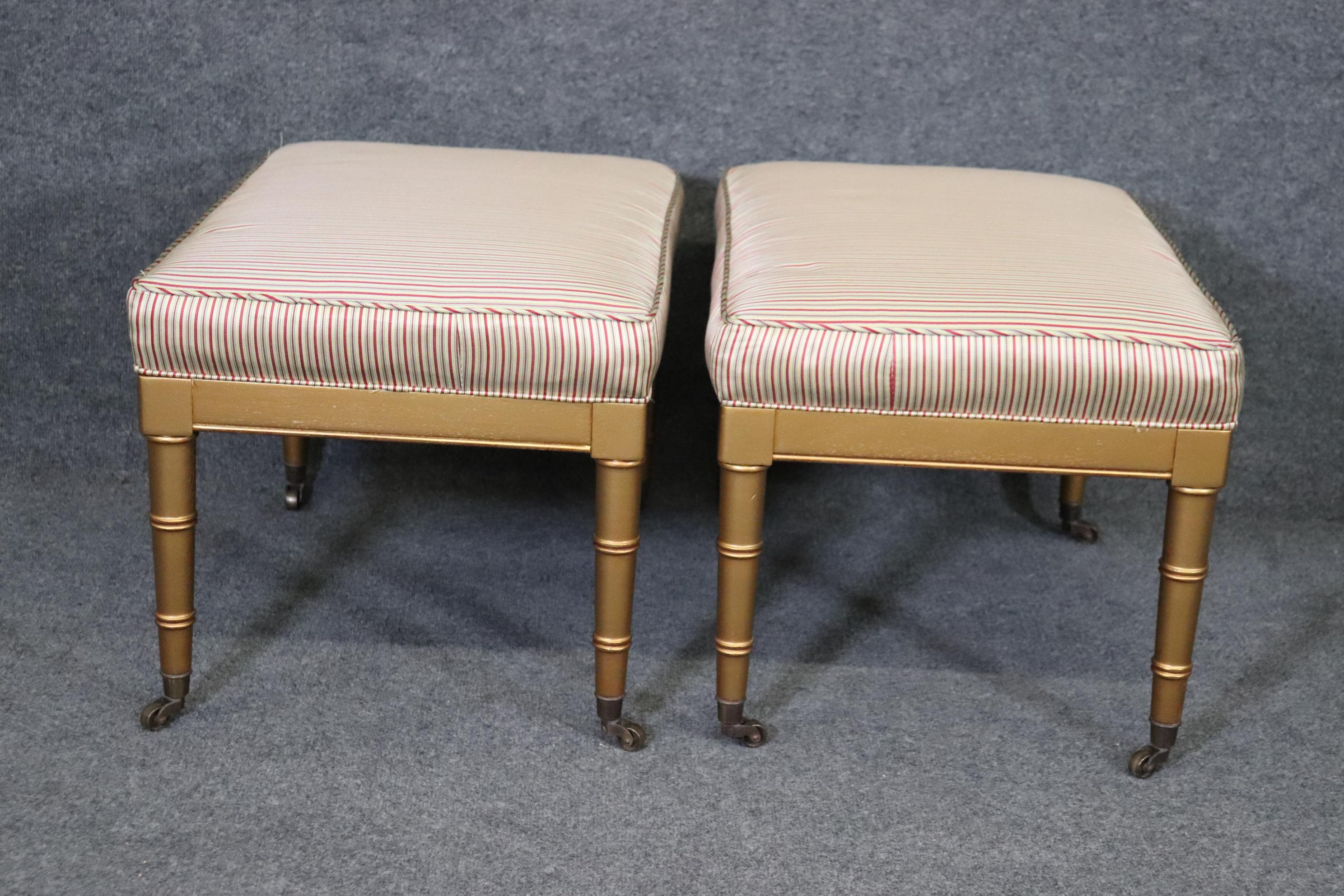 Pair of Gold Paint Decorated Faux Bamboo French Benches Stools 1