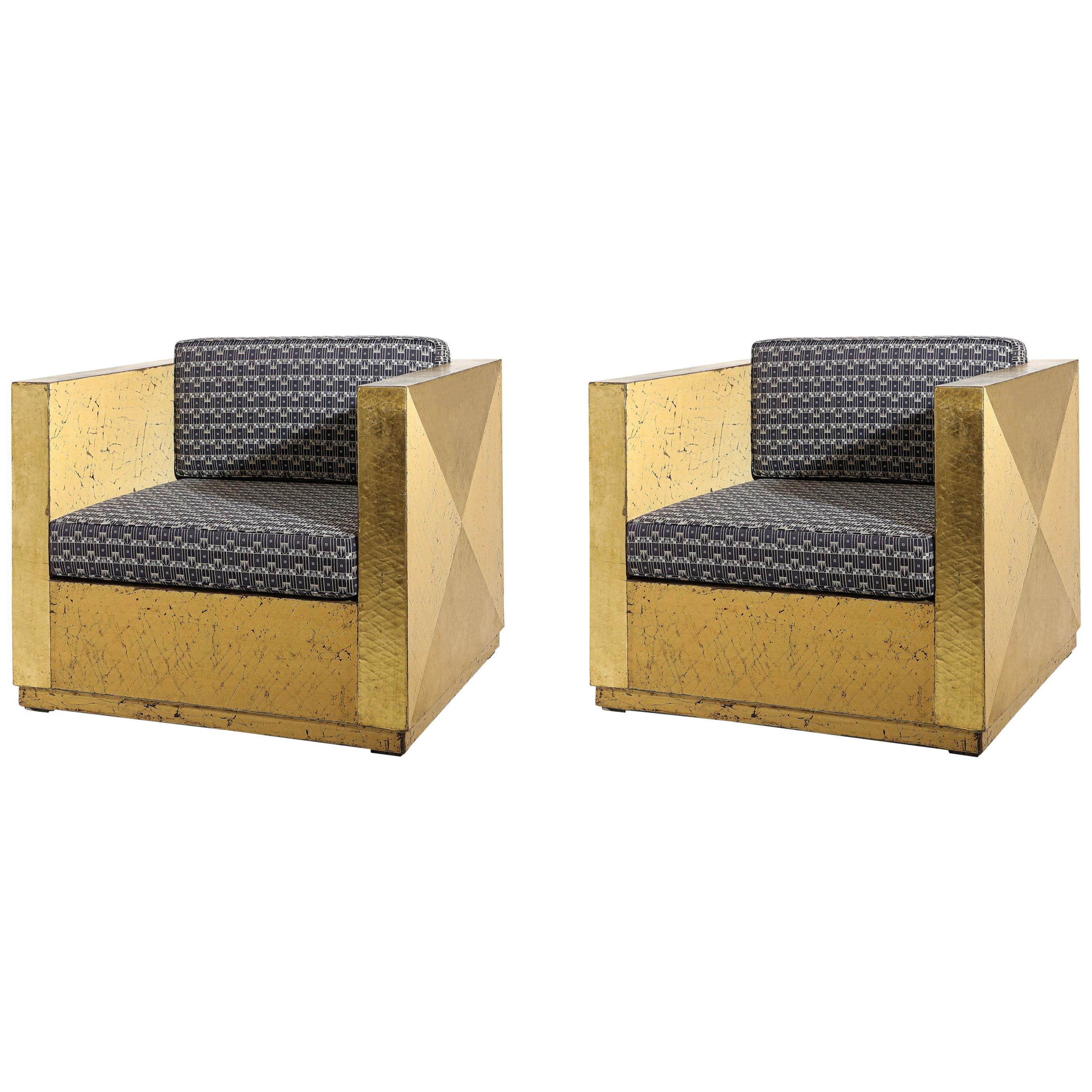 Pair of Gold Patinated Art Deco Style Armchairs, 20th Century