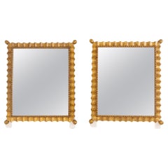 Pair of Gold-Patinated Scalloped Wall Mirrors, Mid-20th Century