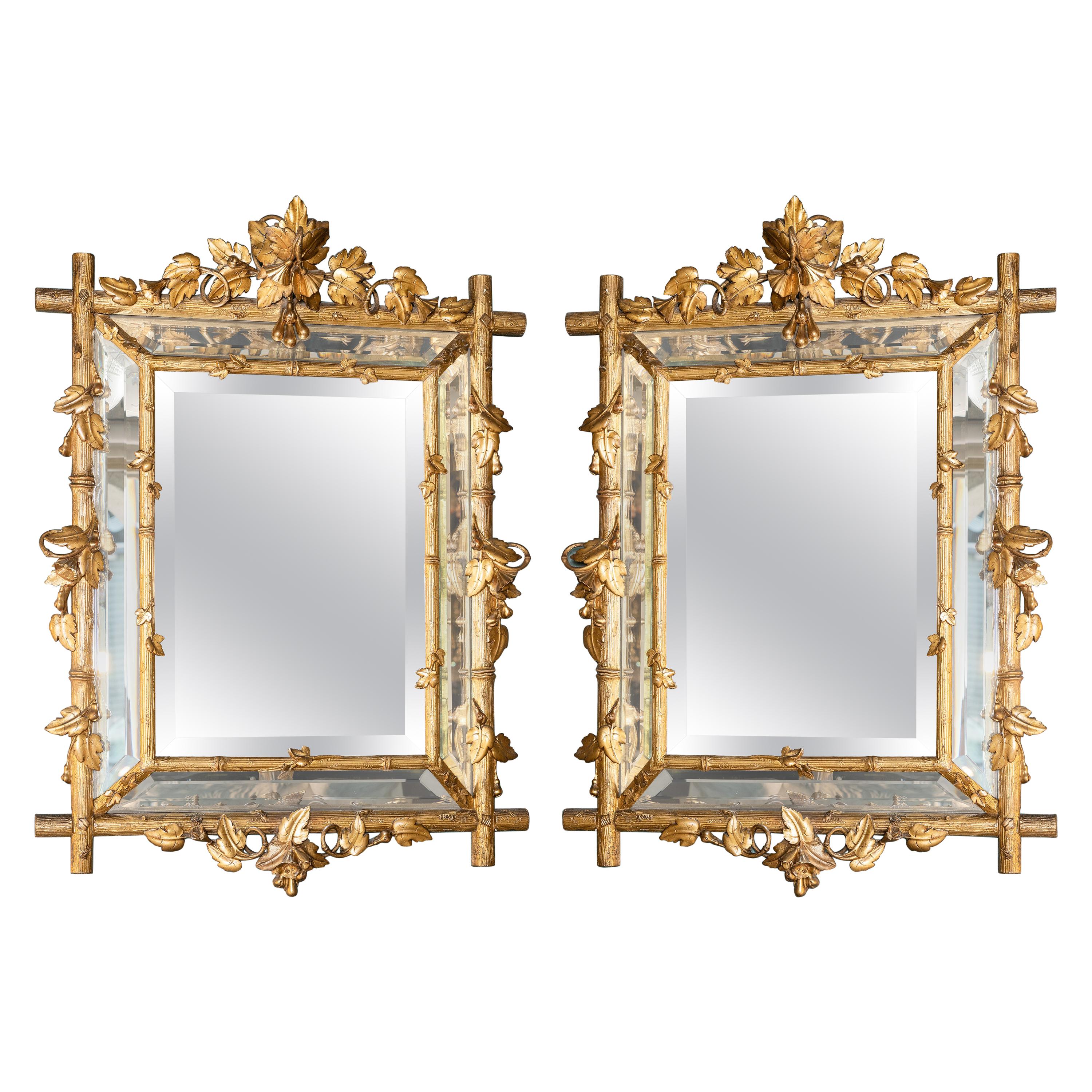 Pair of Gold Patinated Wood Mirrors, England, Late 19th Century