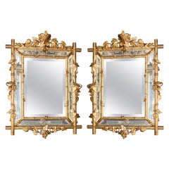 Antique Pair of Gold Patinated Wood Mirrors, England, Late 19th Century