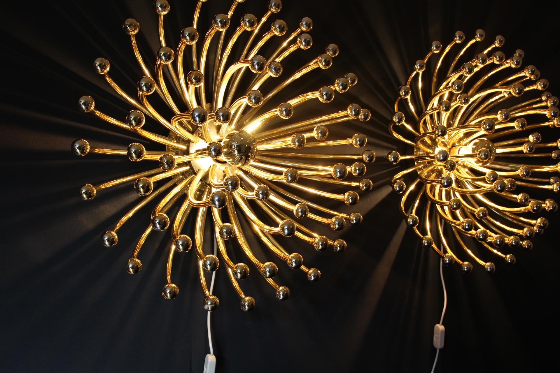 Pair of Gold Pistillo Chandeliers, table lamps or Wall Lamps By Valenti Milano 4