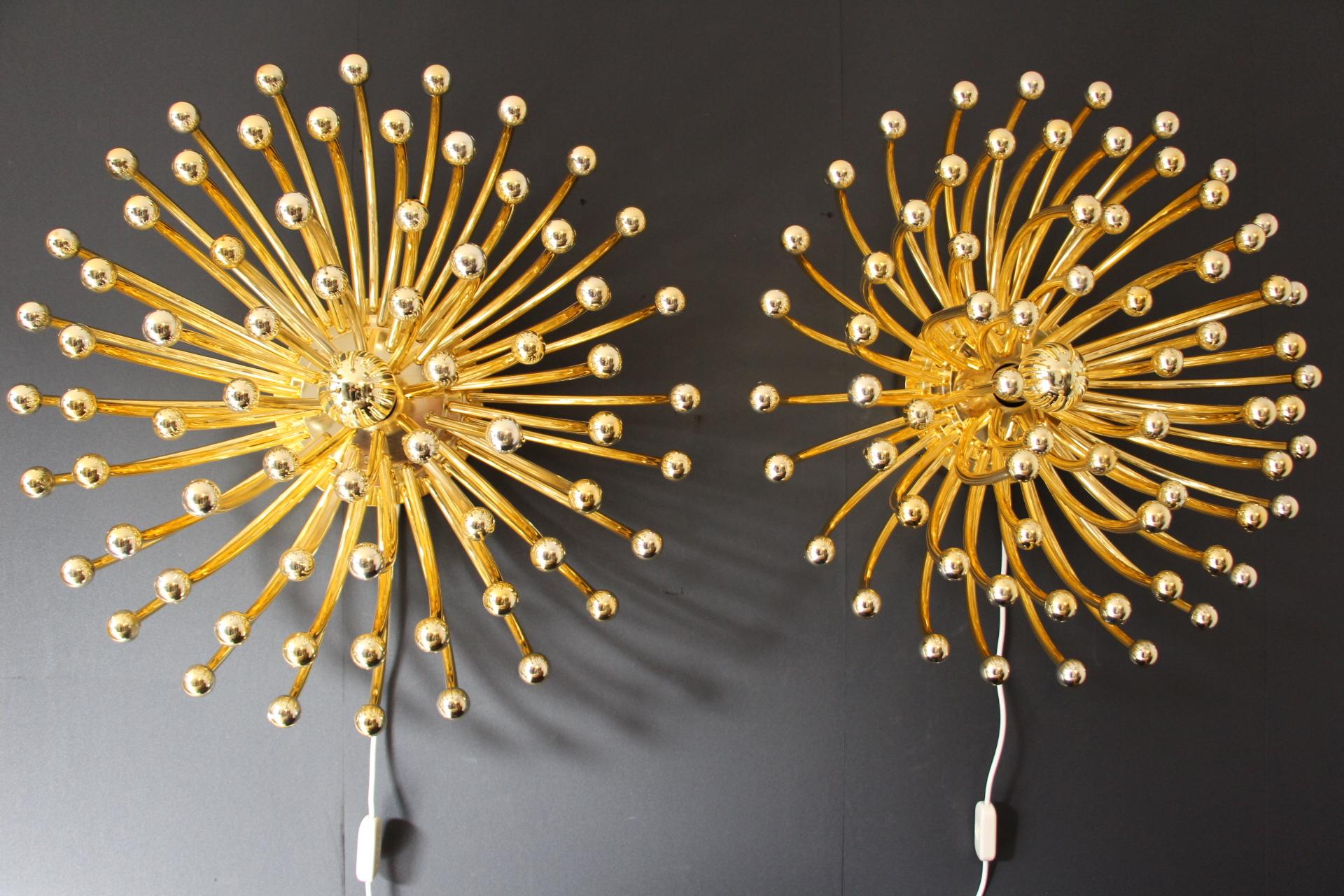 Pair of Gold Pistillo Chandeliers, table lamps or Wall Lamps By Valenti Milano 5