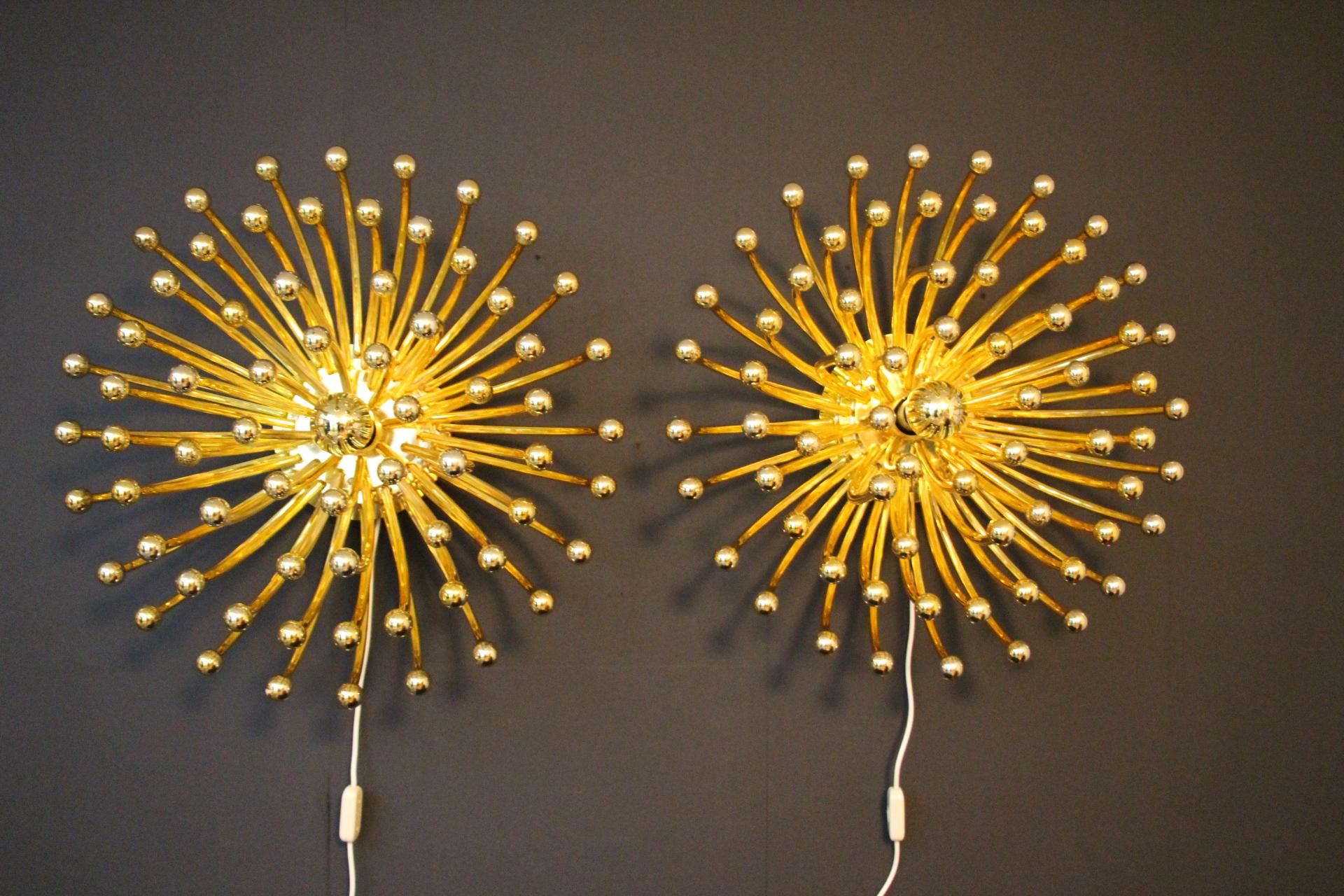 Pair of Gold Pistillo Chandeliers, table lamps or Wall Lamps By Valenti Milano 8