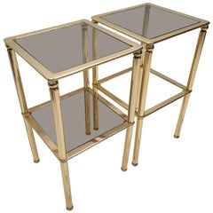 Pair of Gold-Plated and Smoked Glass Side Tables, 1980s, Set of 2 Pair of Gold-Plated and Smoked Glass Side Tables, 1980s, Set of 2