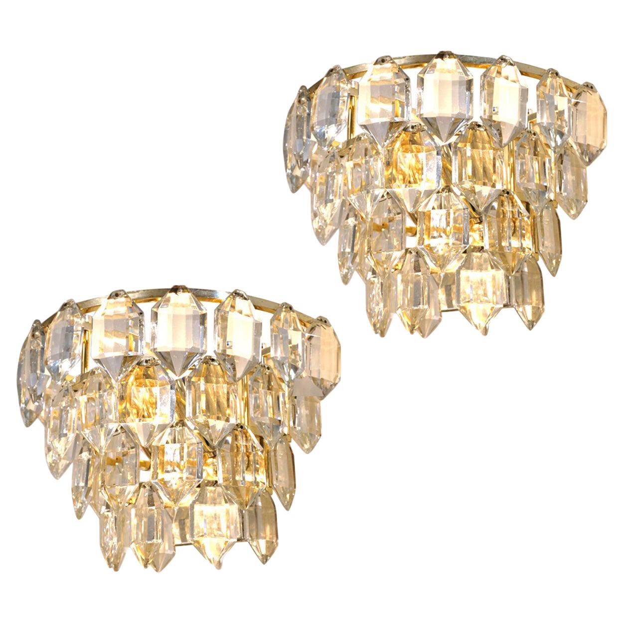 Pair of Gold-Plated Bakalowits Wall Sconces, 1960 For Sale