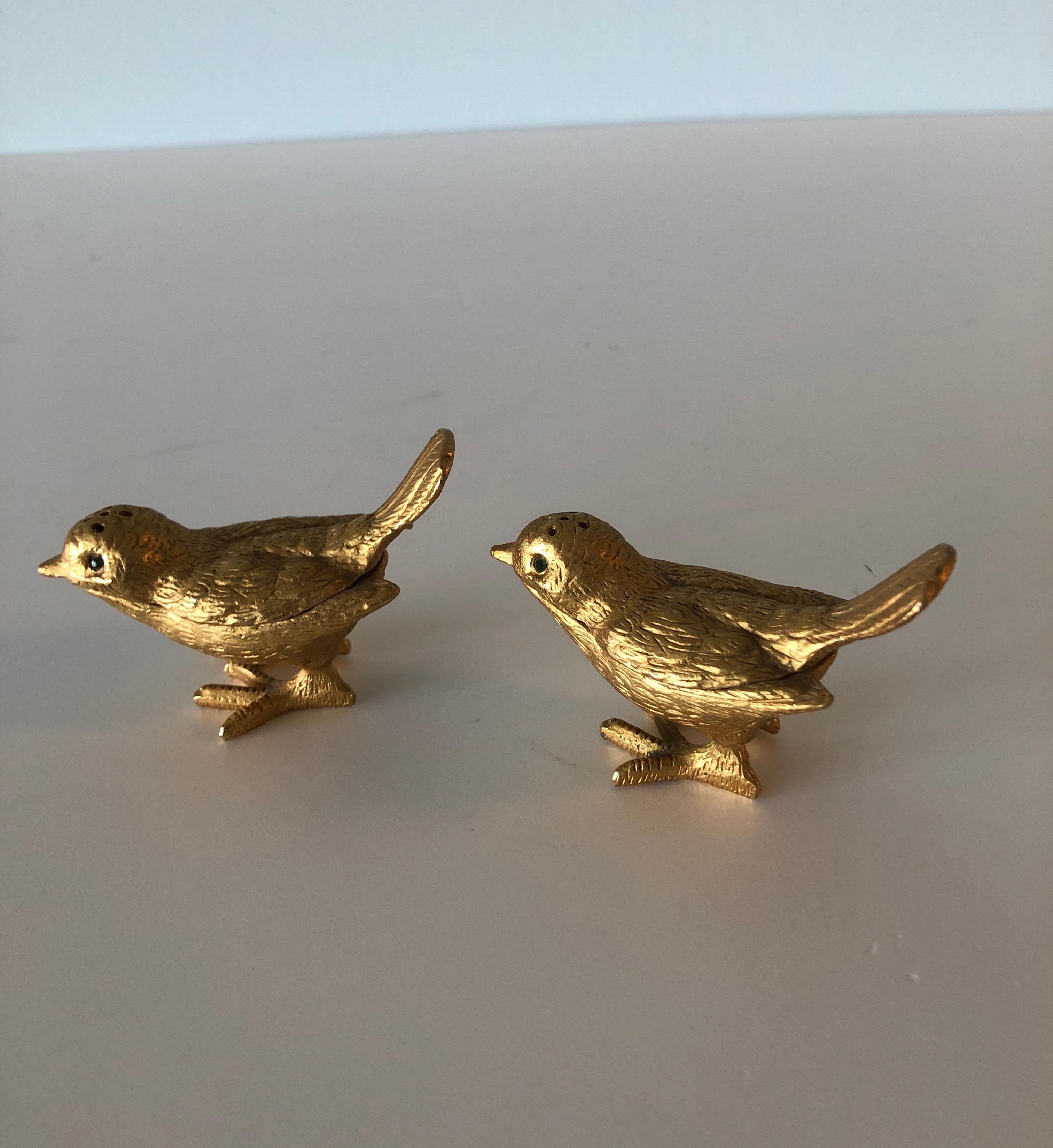 Bohemian Pair of Gold Plated Birds Salt and Pepper Shakers