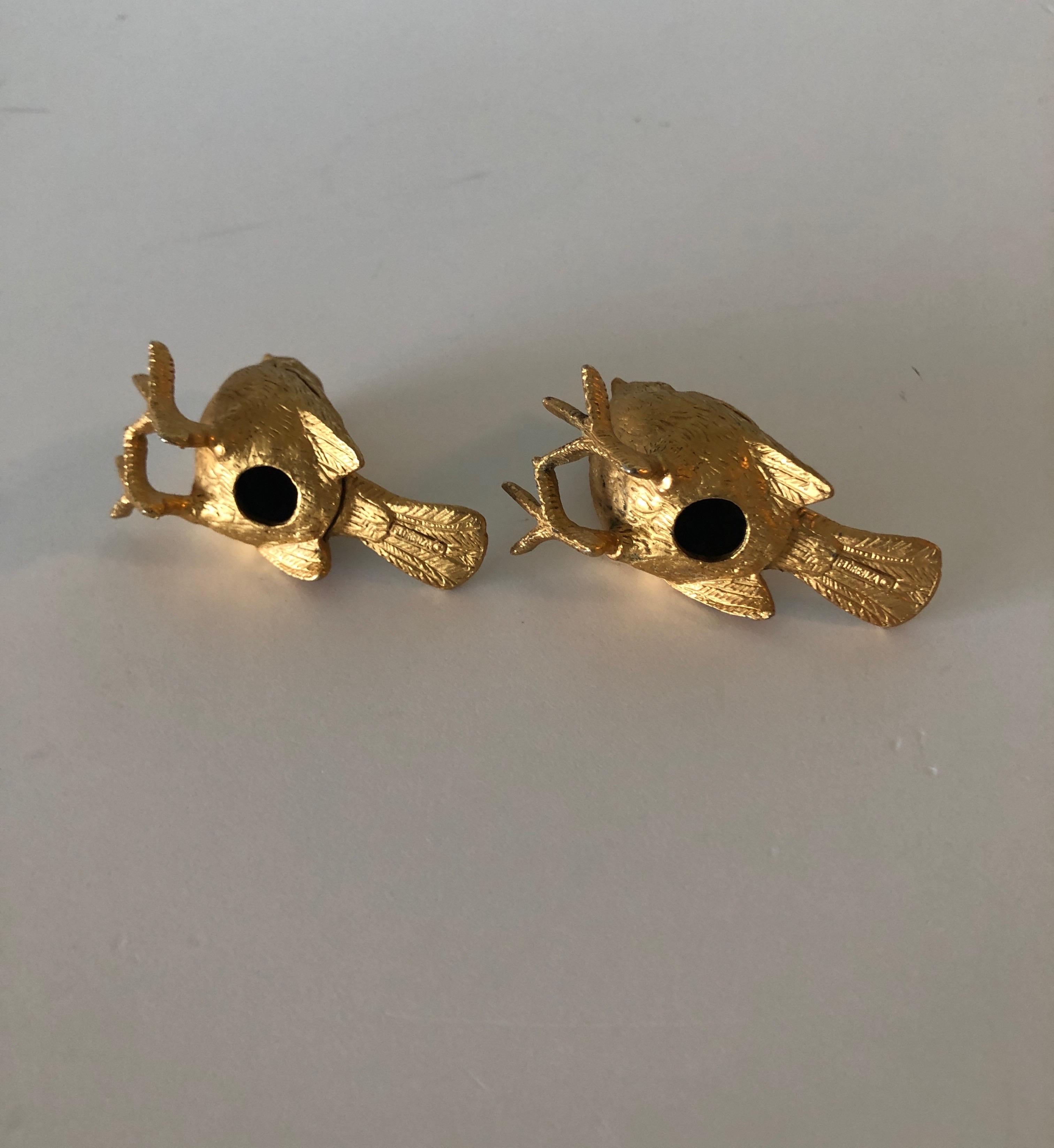 Italian Pair of Gold Plated Birds Salt and Pepper Shakers