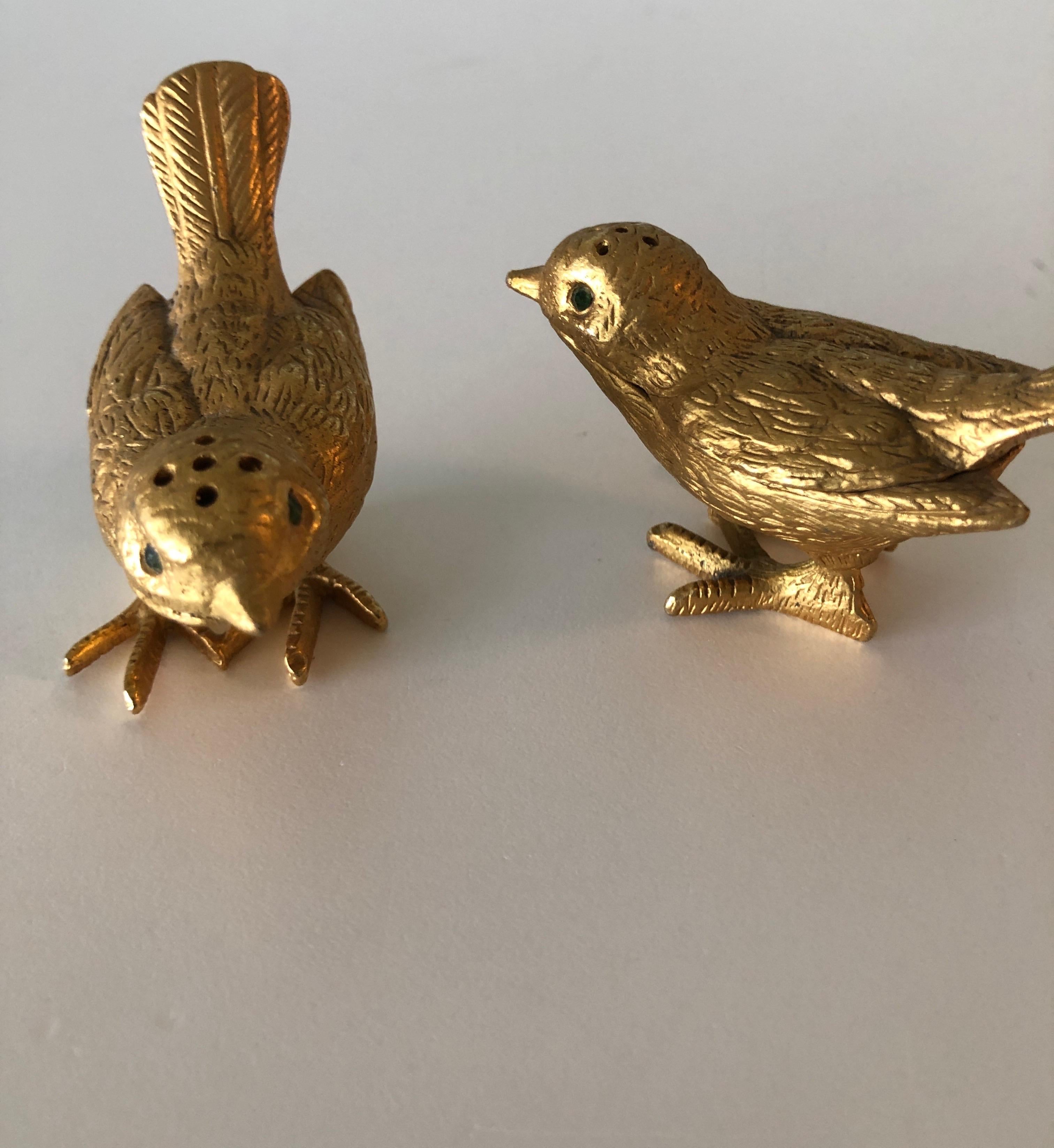 Hand-Crafted Pair of Gold Plated Birds Salt and Pepper Shakers