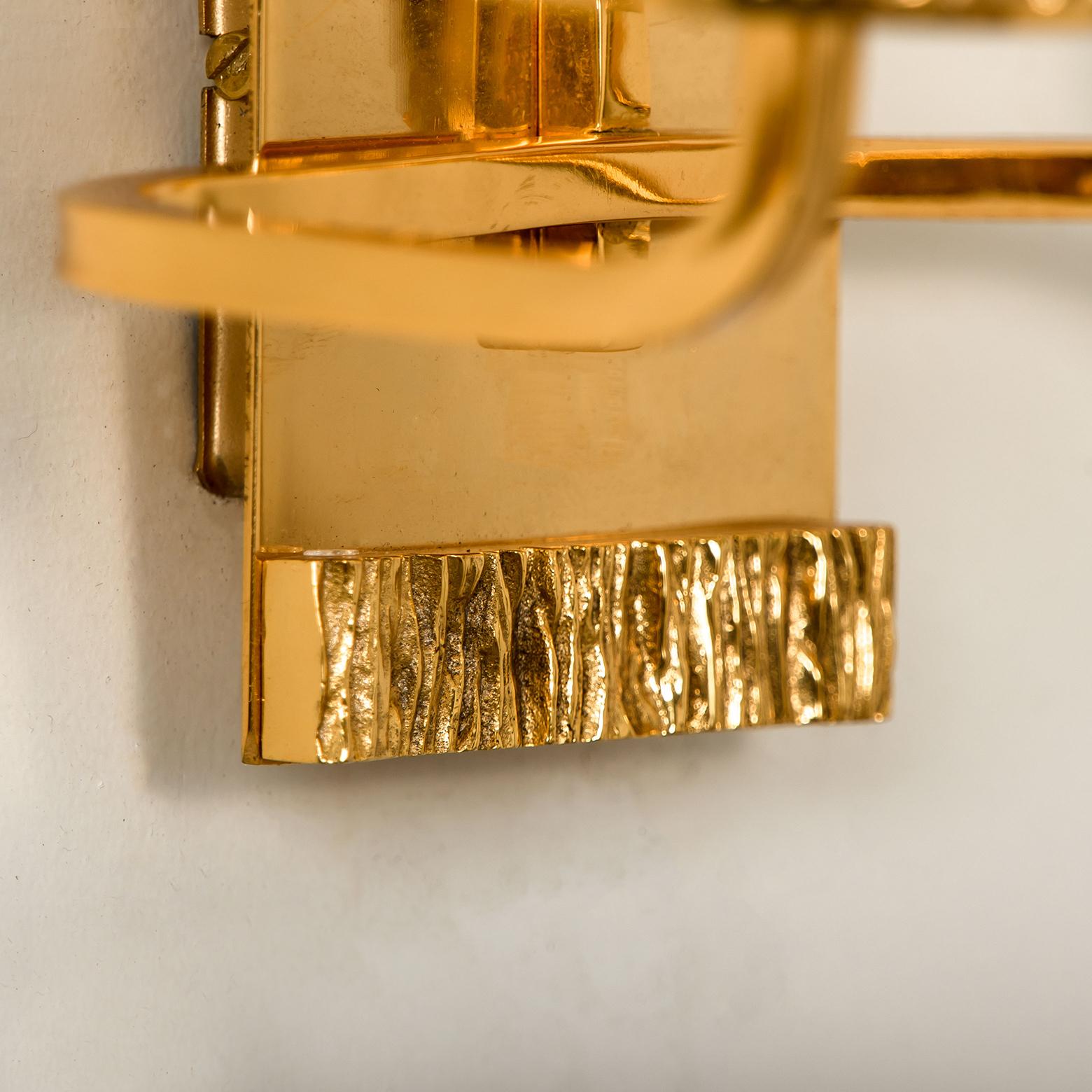 Pair of Gold-Plated Blown Glass Wall Lights in the Style of Brotto, Italy 1