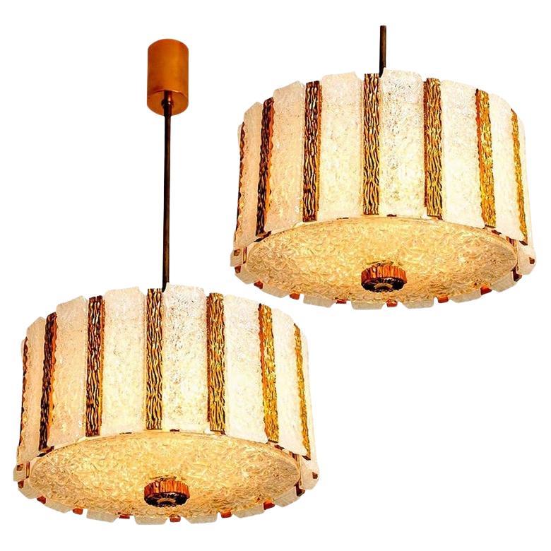 Pair of Gold-Plated Bronze Drum Light Fixtures, 1960s, Austria For Sale