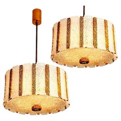 Pair of Gold-Plated Bronze Drum Light Fixtures, 1960s, Austria