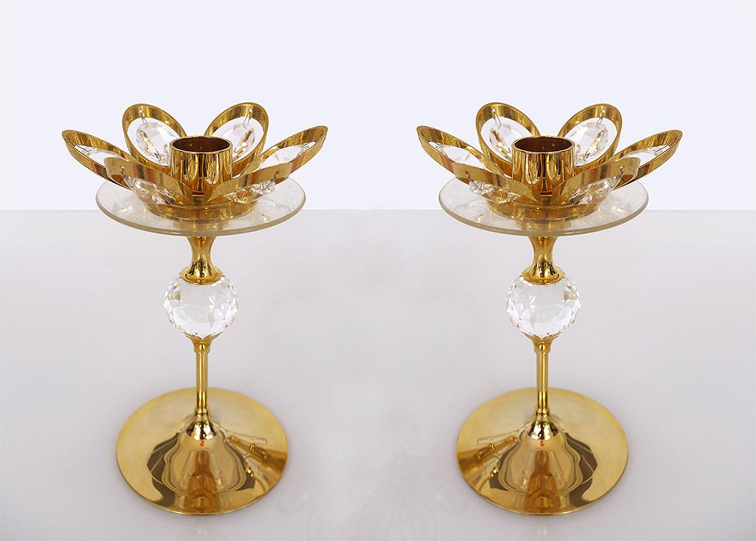 Scandinavian Modern Gold-Plated Candleholder by Lövsjö, Sweden, Set of 2