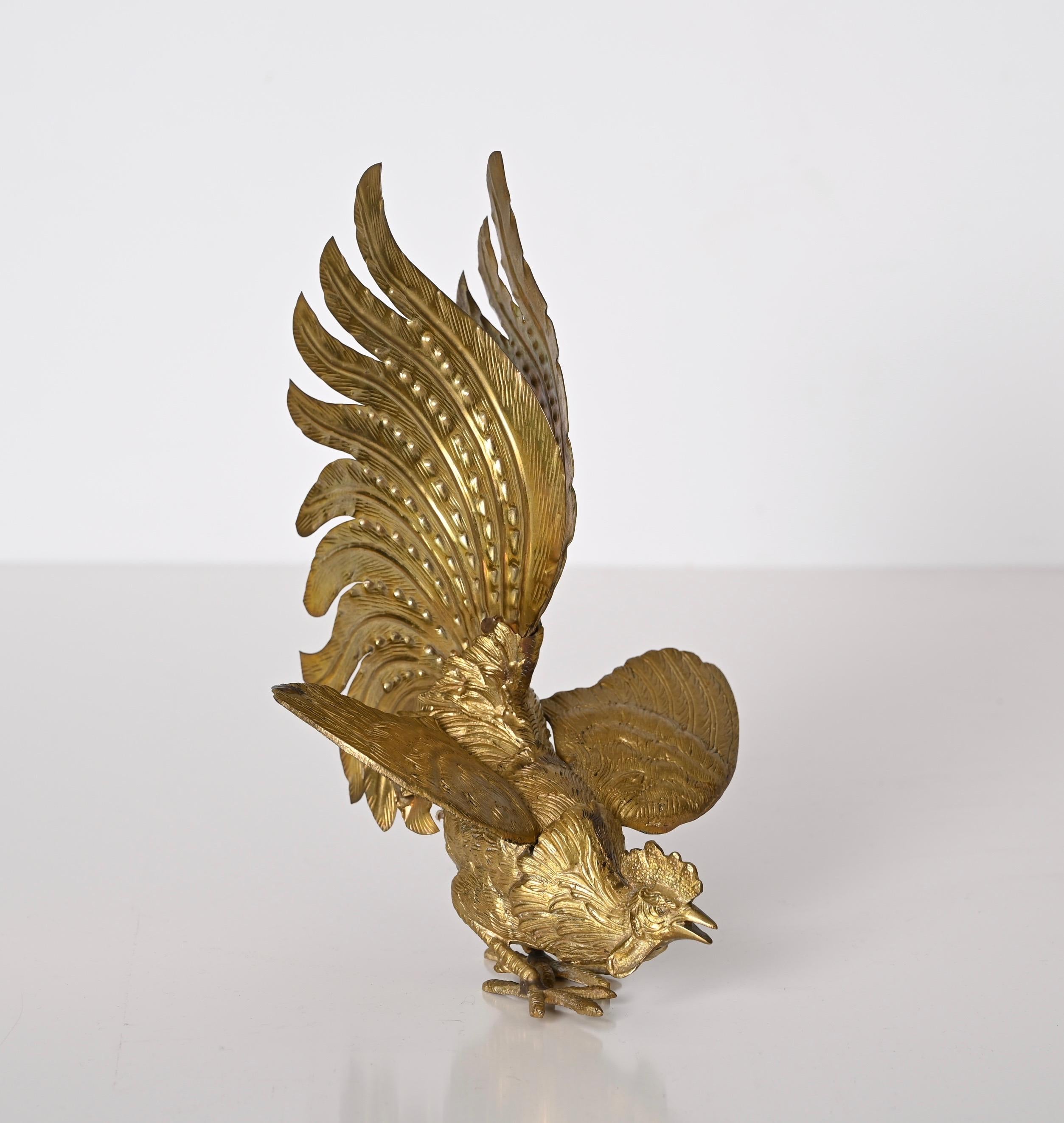 Pair of Gold Plated Fighting Cockerel Ornaments, Italy, 1960s For Sale 2