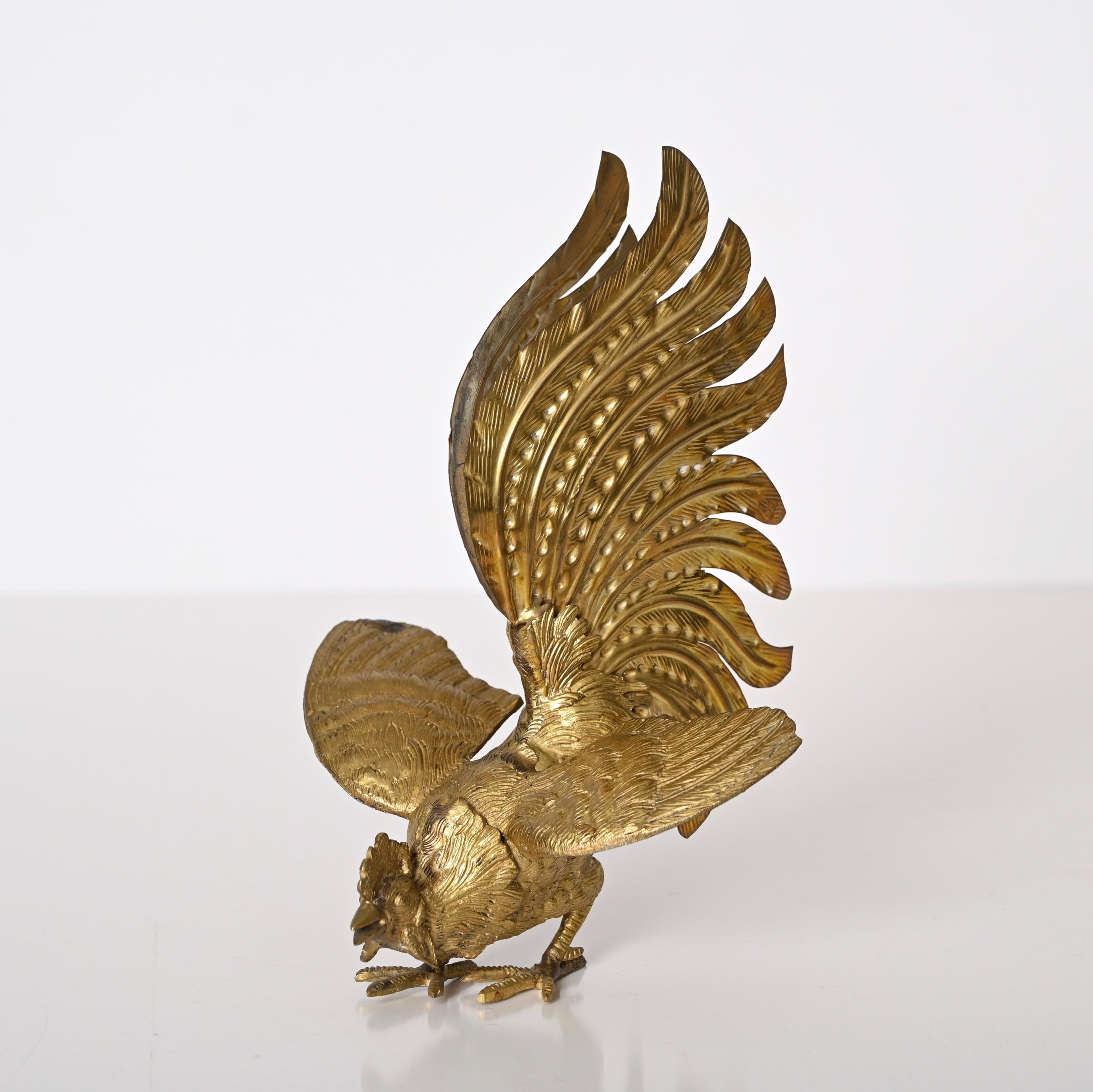 Pair of Gold Plated Fighting Cockerel Ornaments, Italy, 1960s For Sale 3