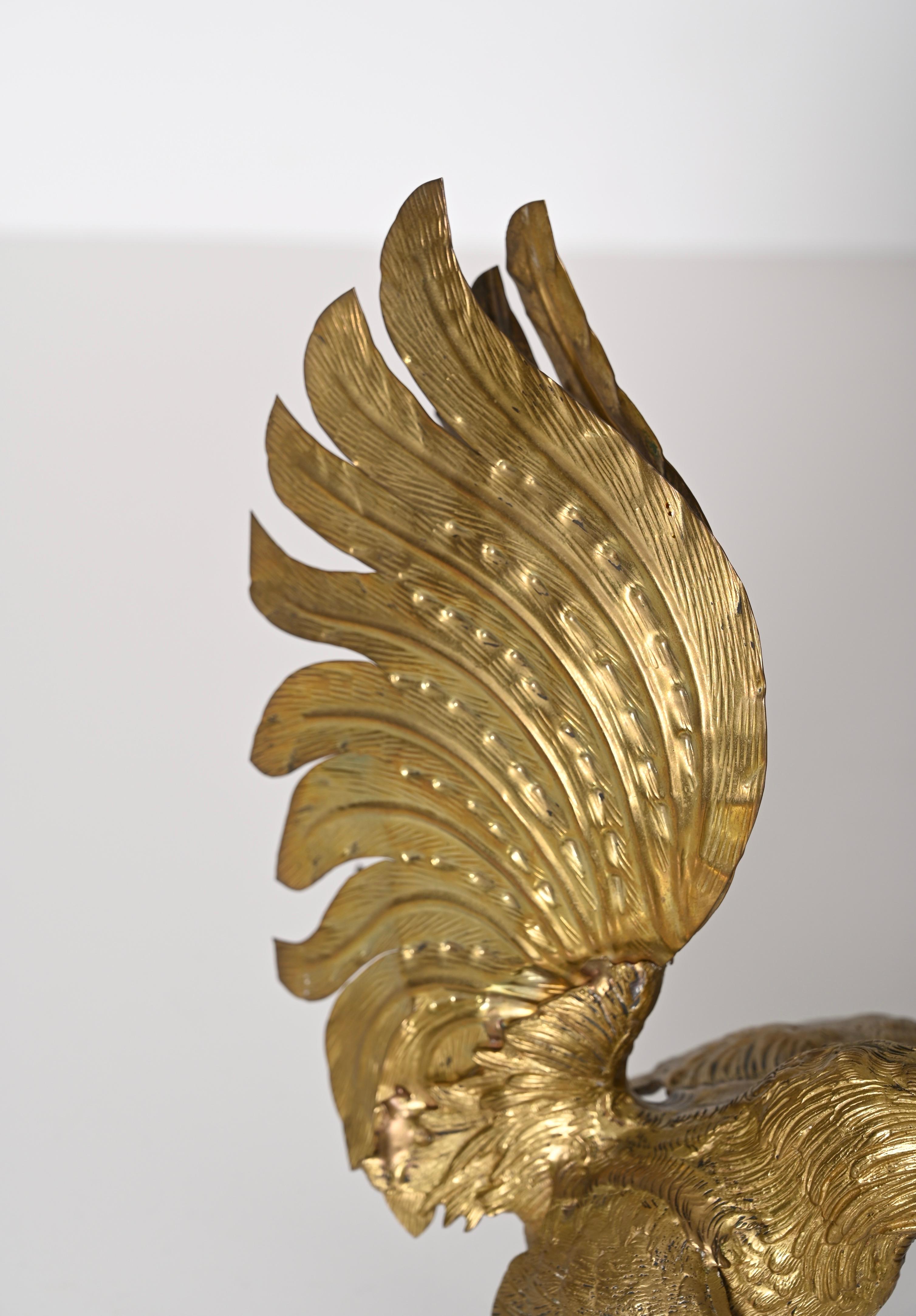 Pair of Gold Plated Fighting Cockerel Ornaments, Italy, 1960s For Sale 4