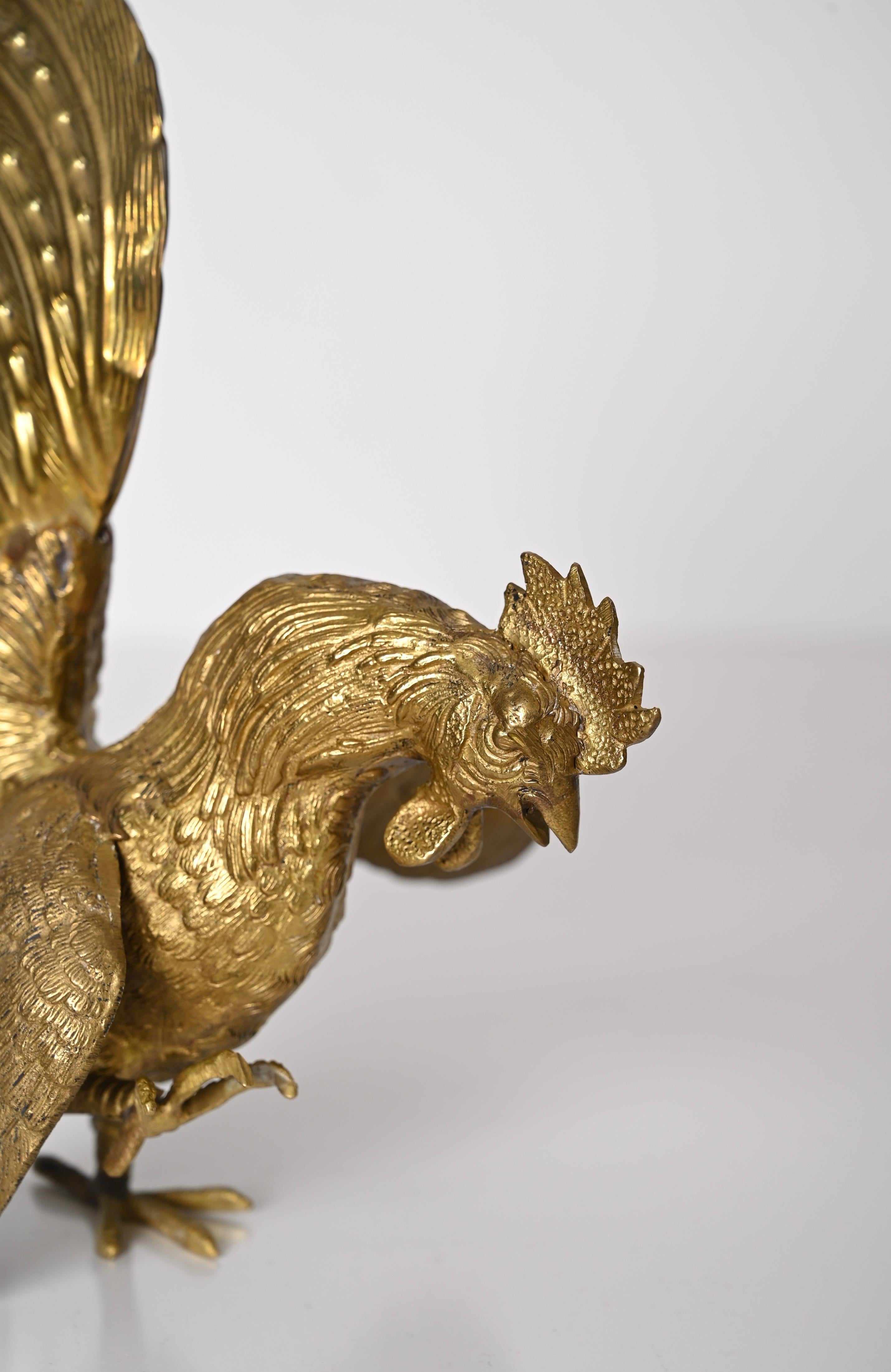 Pair of Gold Plated Fighting Cockerel Ornaments, Italy, 1960s For Sale 5