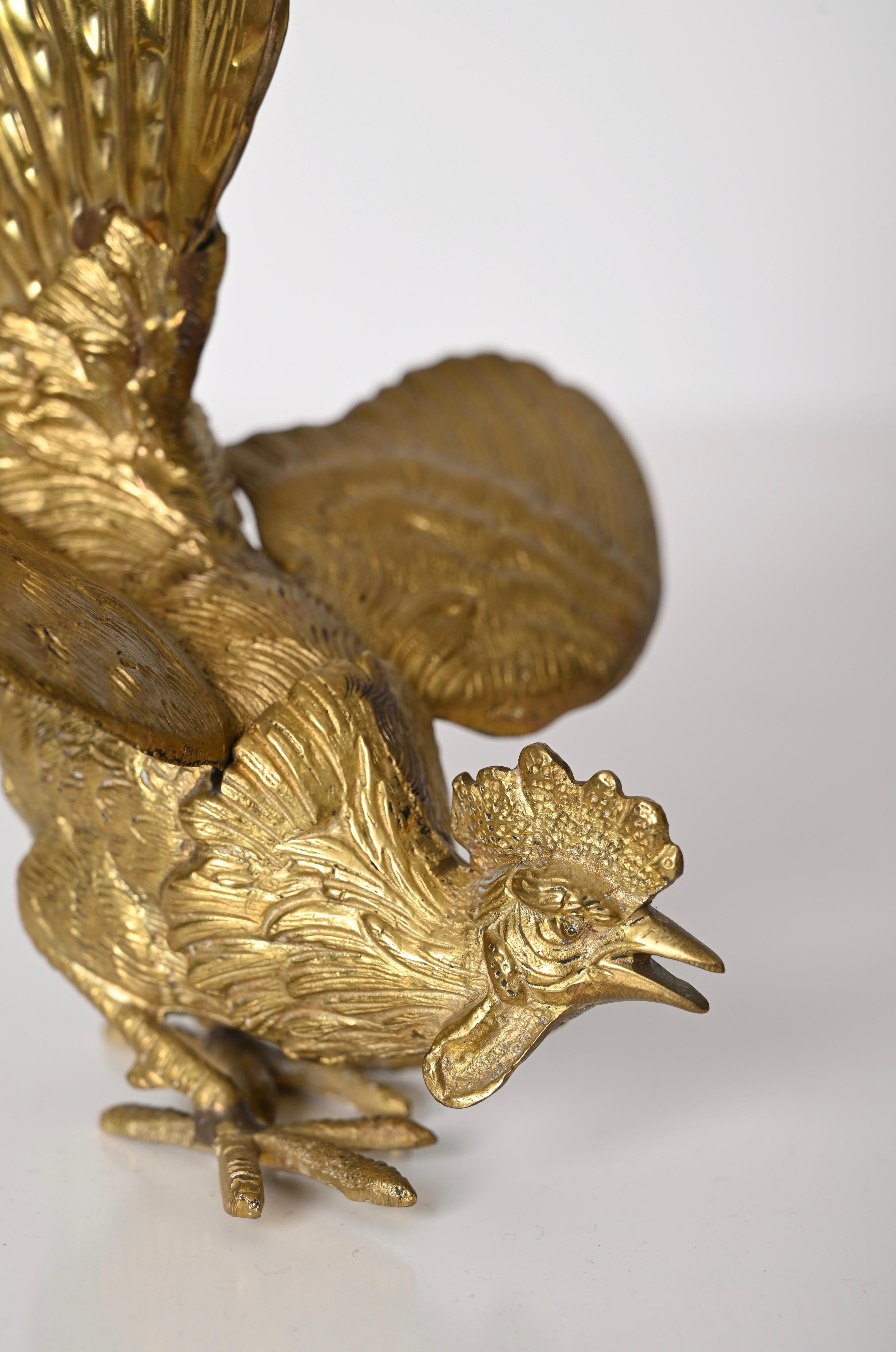 Pair of Gold Plated Fighting Cockerel Ornaments, Italy, 1960s For Sale 6