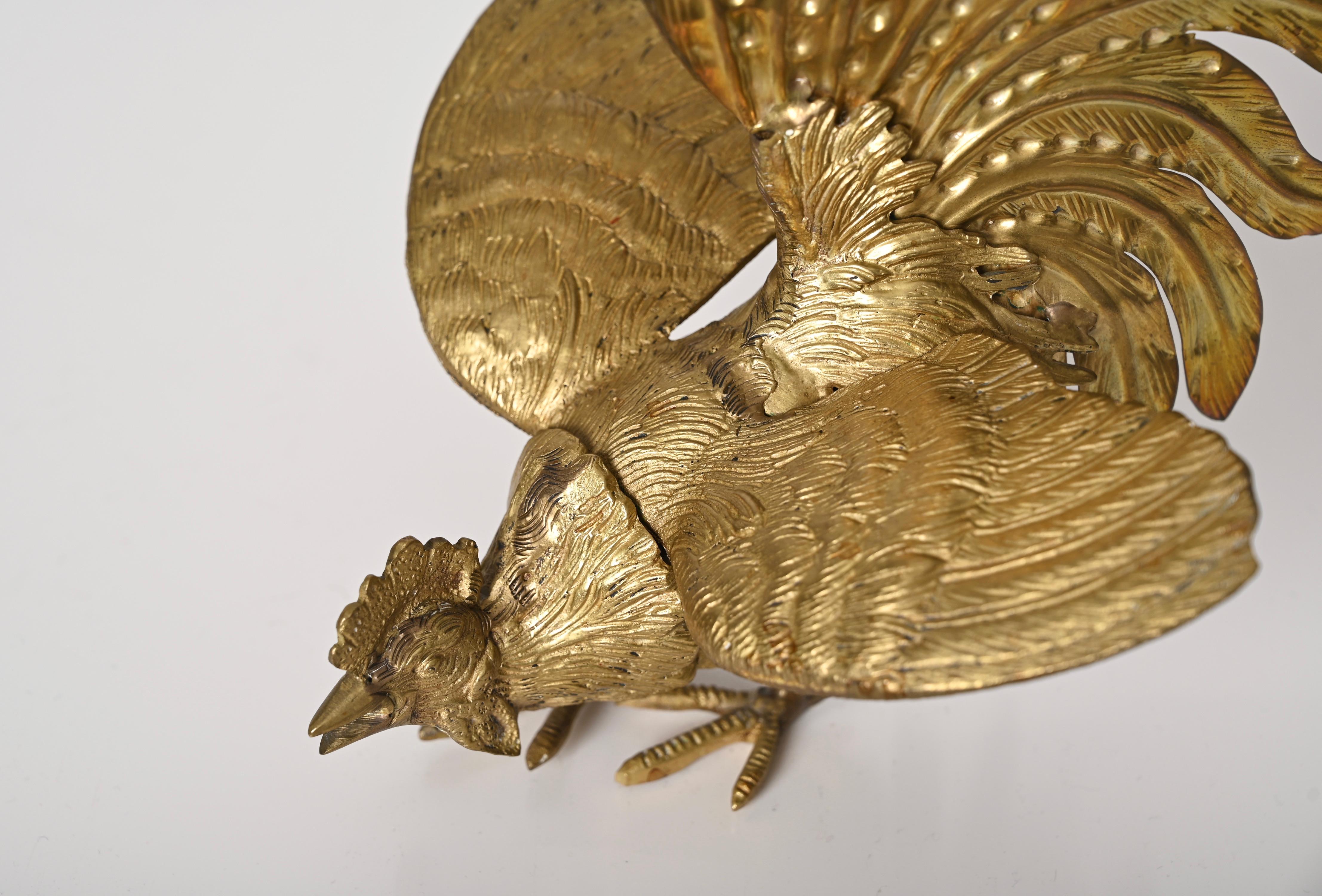 Pair of Gold Plated Fighting Cockerel Ornaments, Italy, 1960s For Sale 7