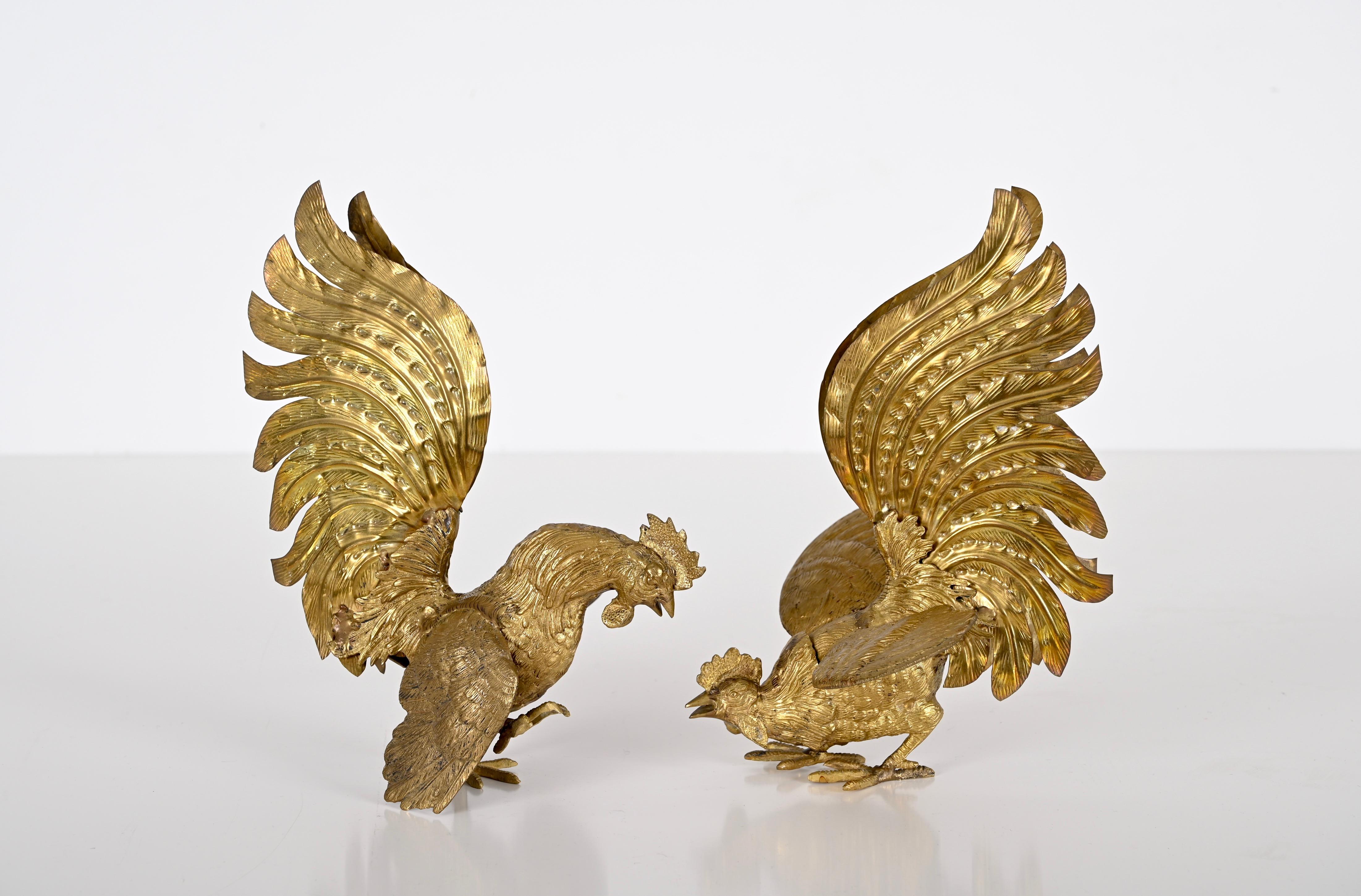 brass fighting roosters