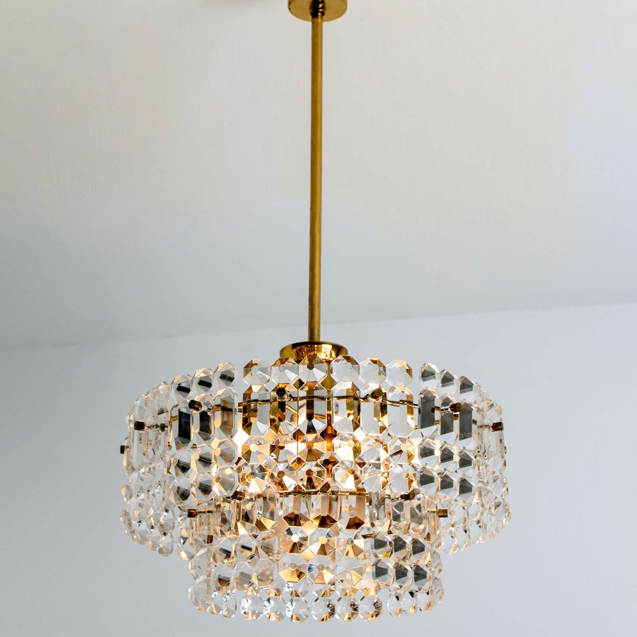 Pair of Gold-Plated Kinkeldey Crystal Glass Chandeliers, 1960s For Sale 7