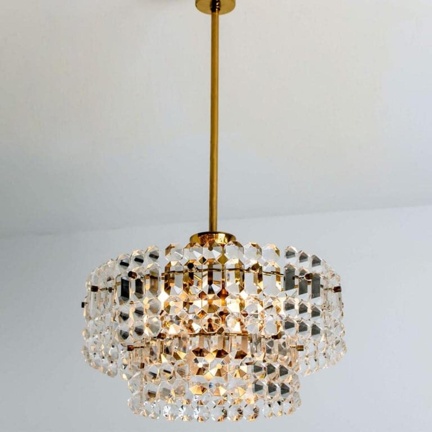 Pair of Gold-Plated Kinkeldey Crystal Glass Chandeliers, 1960s For Sale 7