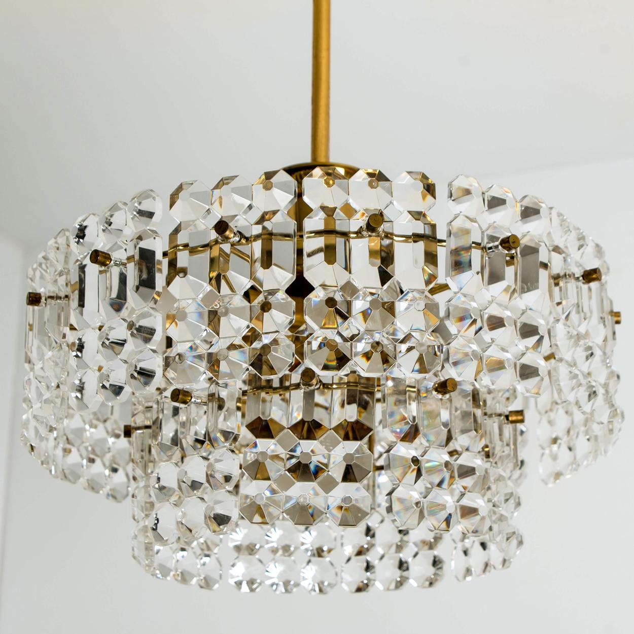 Pair of Gold-Plated Kinkeldey Crystal Glass Chandeliers, 1960s For Sale 9