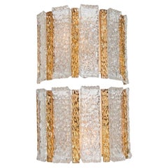 Vintage Pair of Gold-Plated Wall Sconces in the Style of Kalmar, 1960