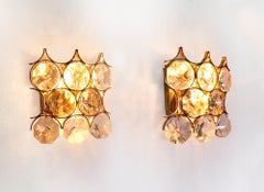 1960 German Palwa Pair of Wall Sconces Crystal Glass & Gilt Brass