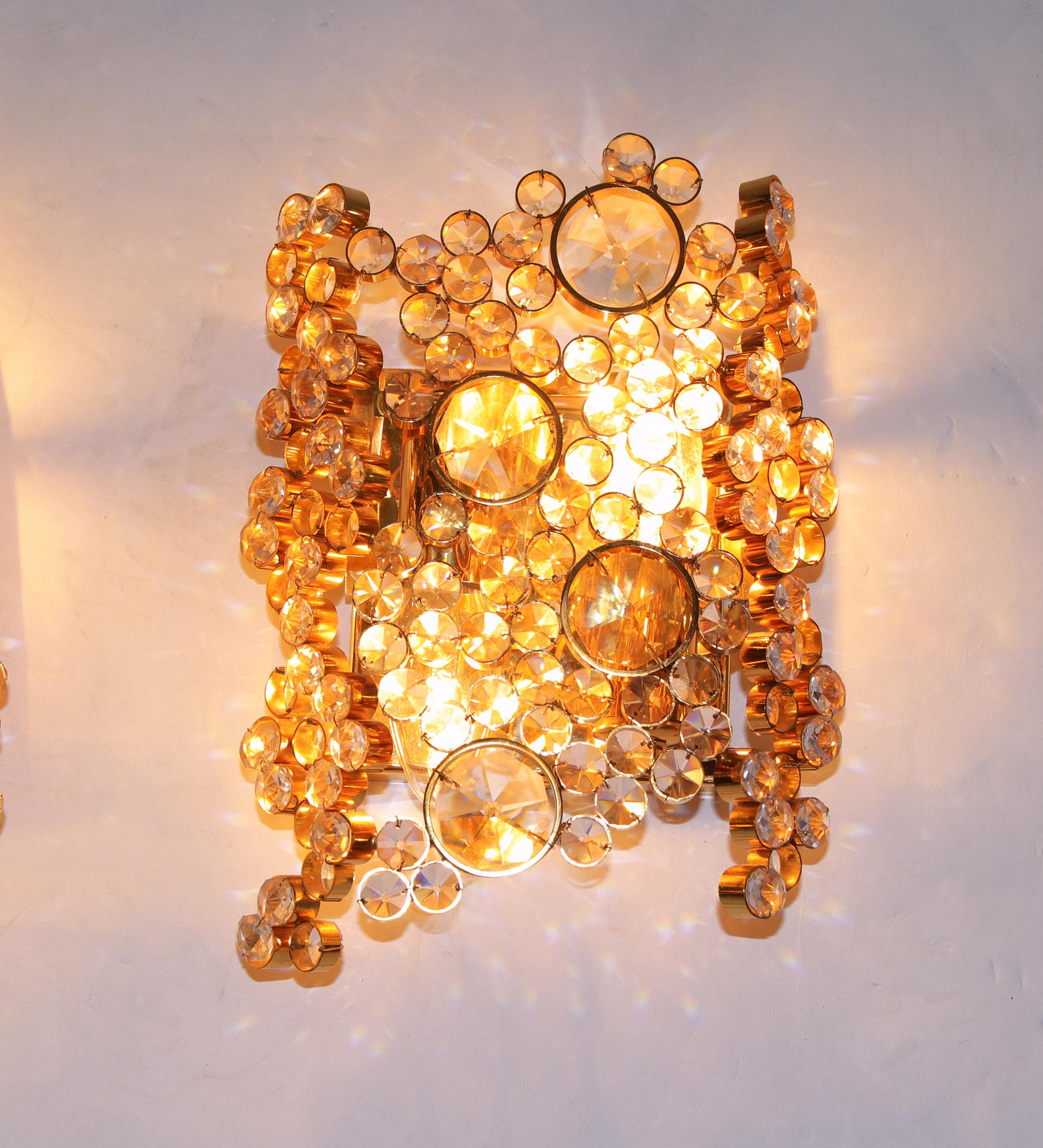 1970 Germany Palwa Bubble Wall Sconces Swarovski Crystal & Gilt Brass For Sale 1