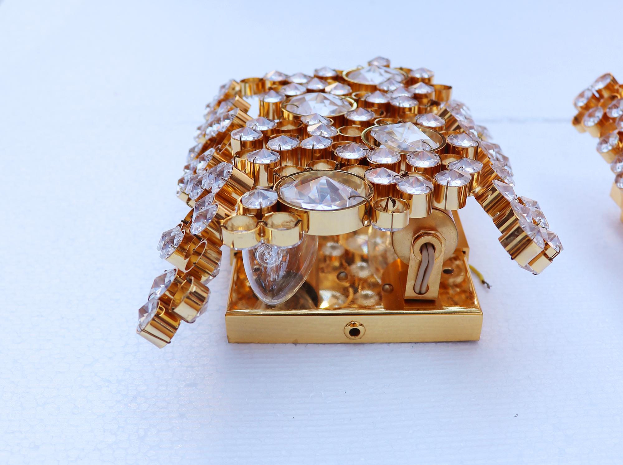 1970 Germany Palwa Bubble Wall Sconces Swarovski Crystal & Gilt Brass For Sale 2