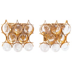 Vintage Pair of Palwa Wall Sconces Gold-Plated  Brass & Crystal Glass, 1960s