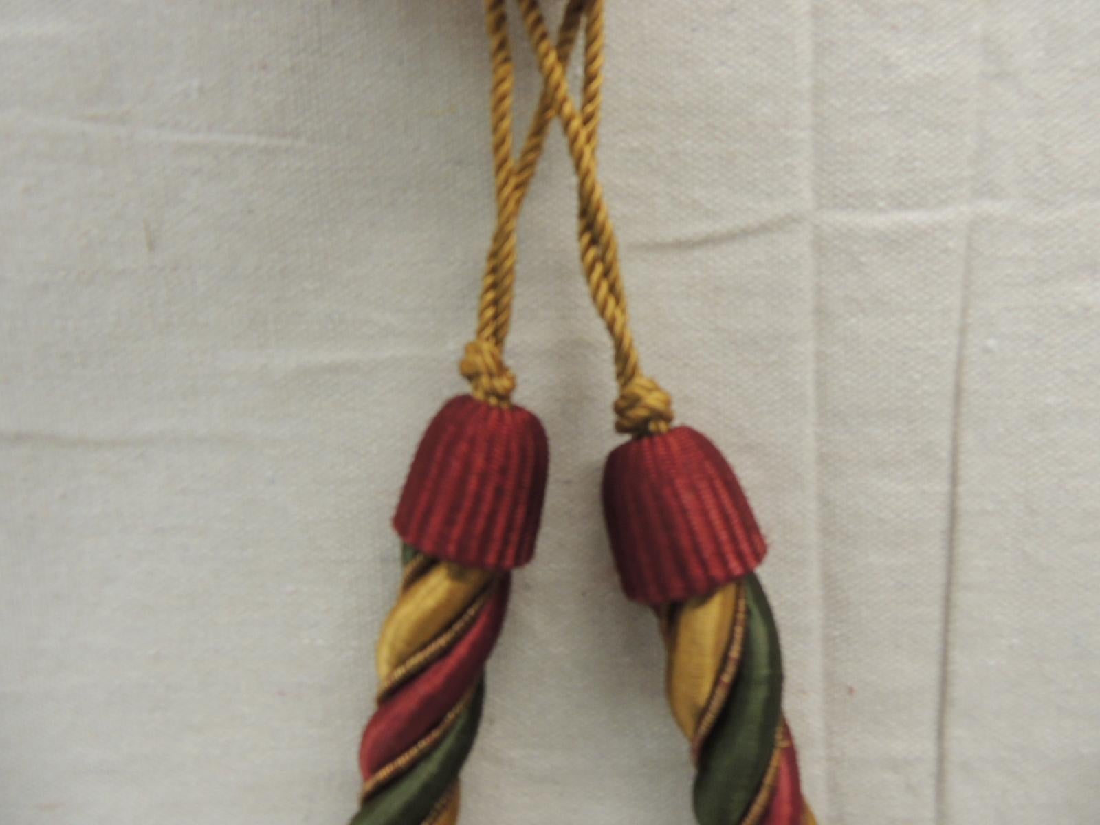 Asian Pair of Gold, Red and Green Rope Curtain Holders