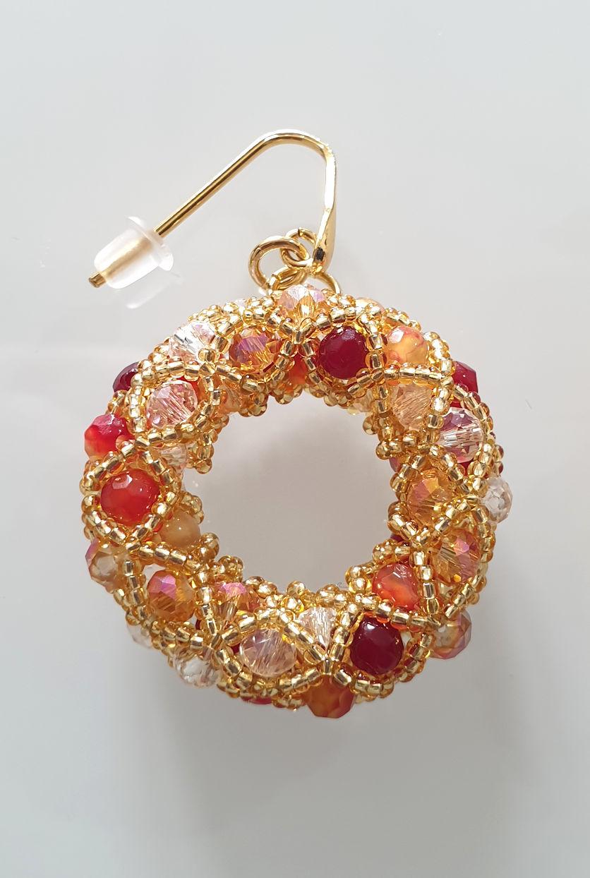 Artist Pair of Gold & Red Murano Glass beads Earrings 