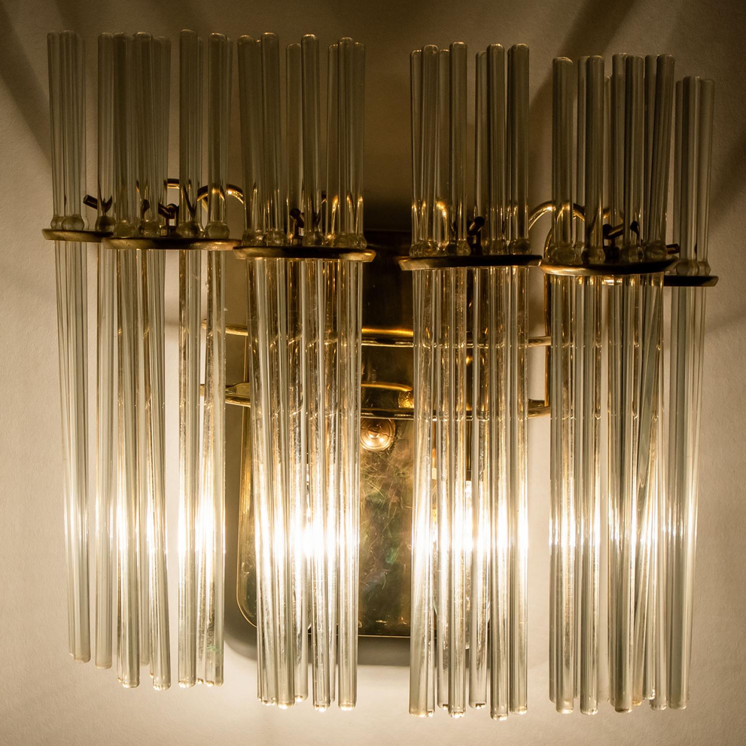 Pair of Gold Rod Glass and Brass Wall Sconces in Style of Sciolari For Sale 3