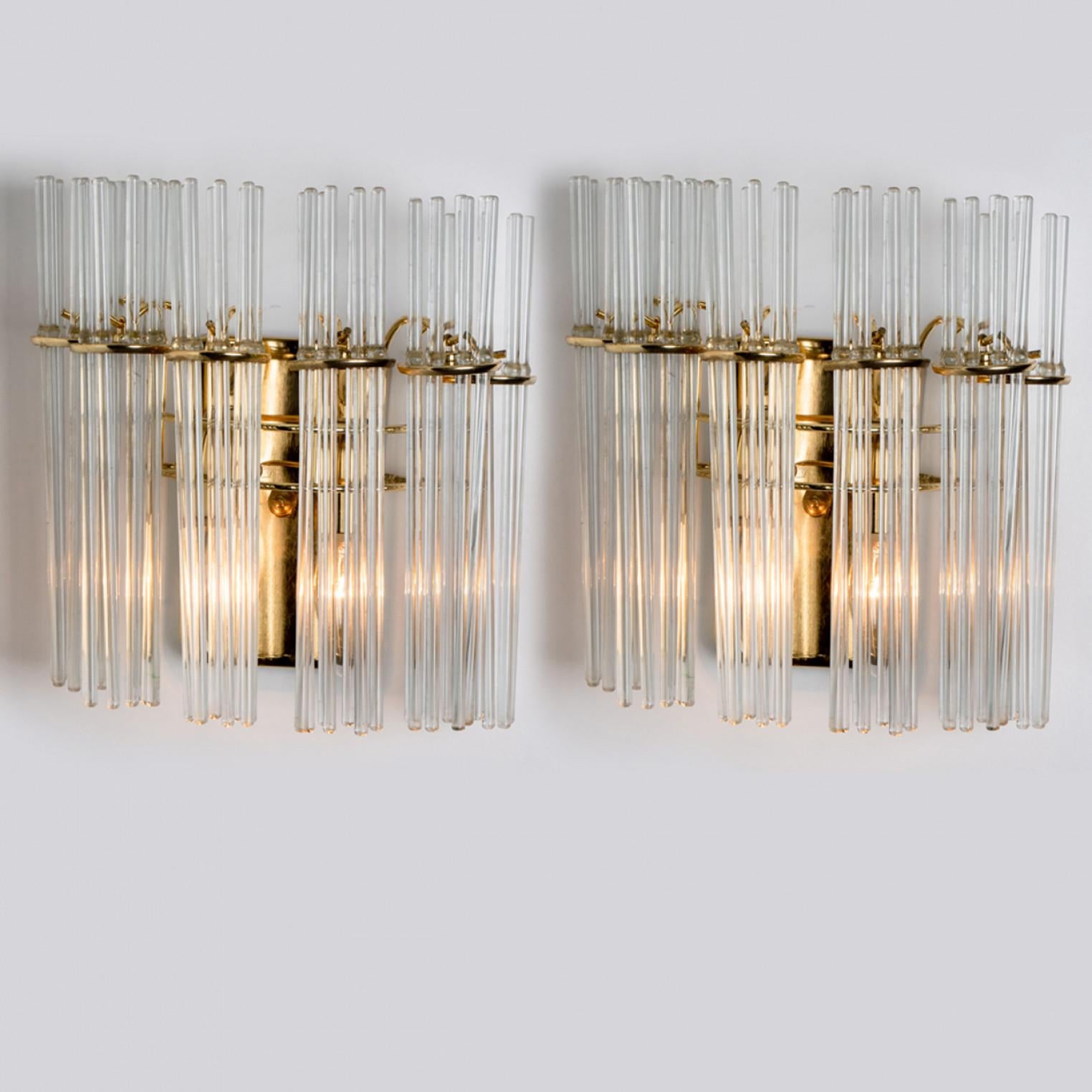 Pair of Gold Rod Glass and Brass Wall Sconces in Style of Sciolari For Sale 4