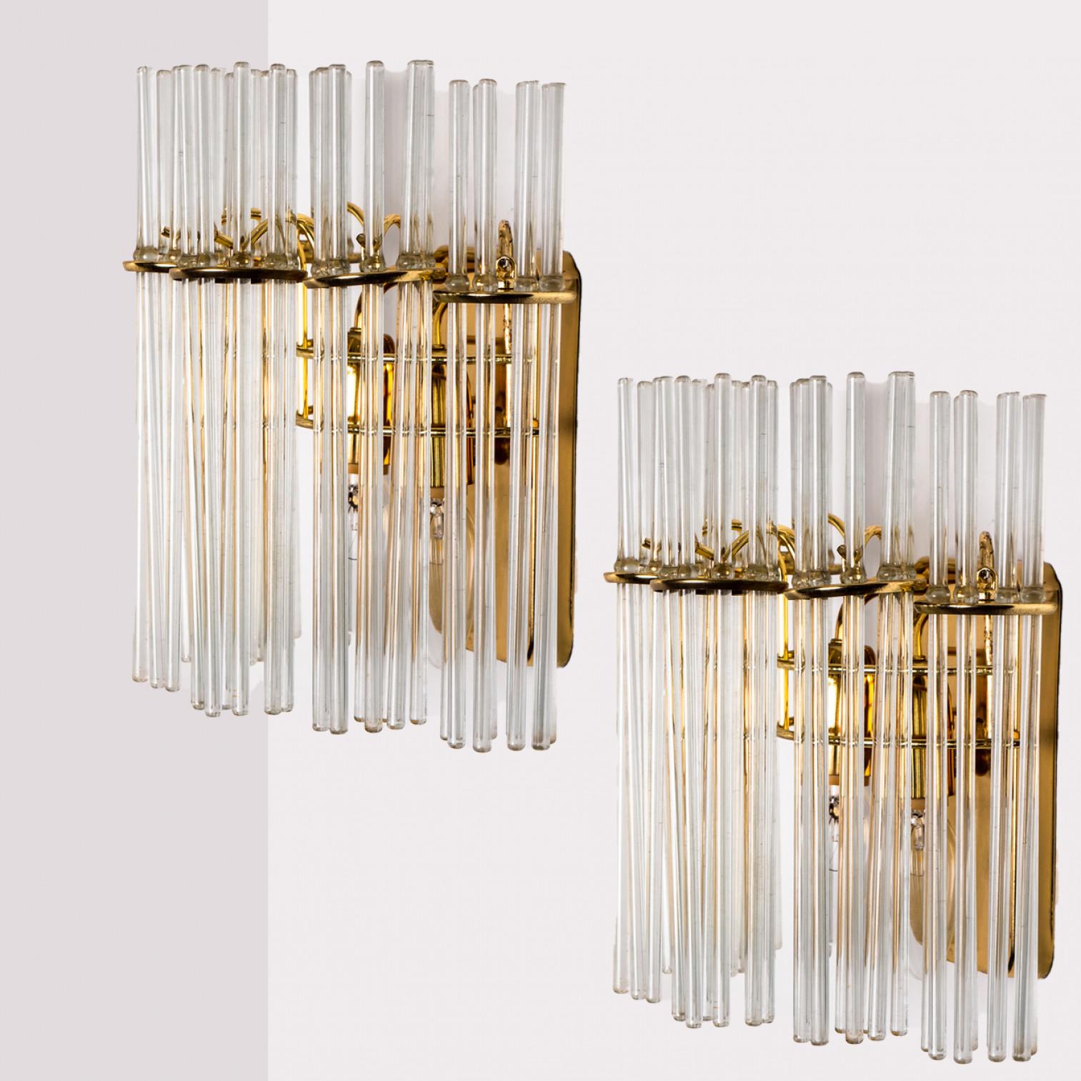 Pair of Gold Rod Glass and Brass Wall Sconces in Style of Sciolari For Sale 5