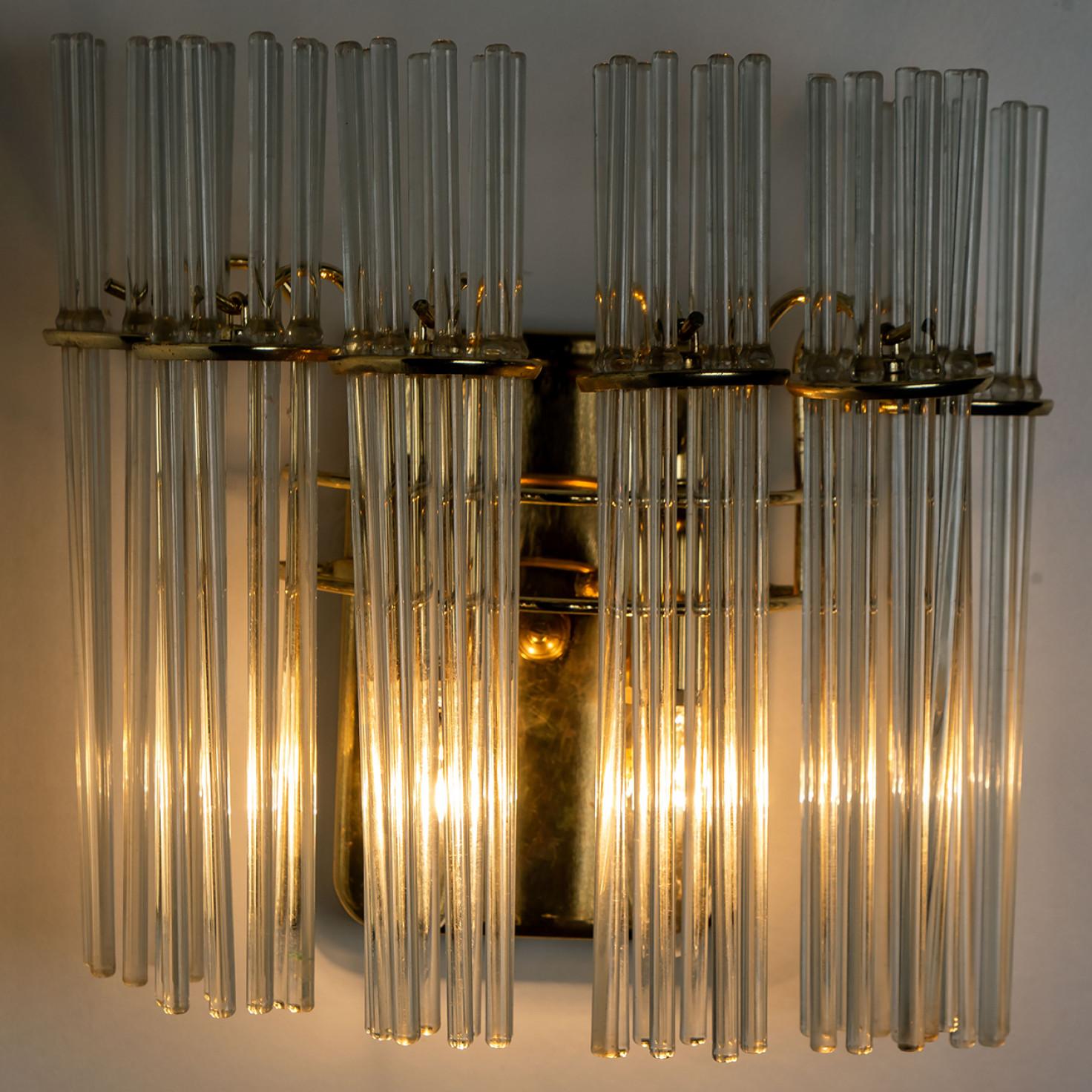 Pair of Gold Rod Glass and Brass Wall Sconces in Style of Sciolari For Sale 2
