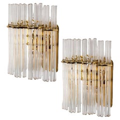 Retro Pair of Gold Rod Glass and Brass Wall Sconces in Style of Sciolari