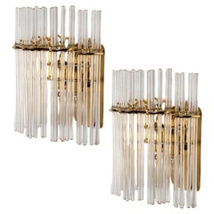Pair of Gold Rod Glass and Brass Wall Sconces in Style of Sciolari