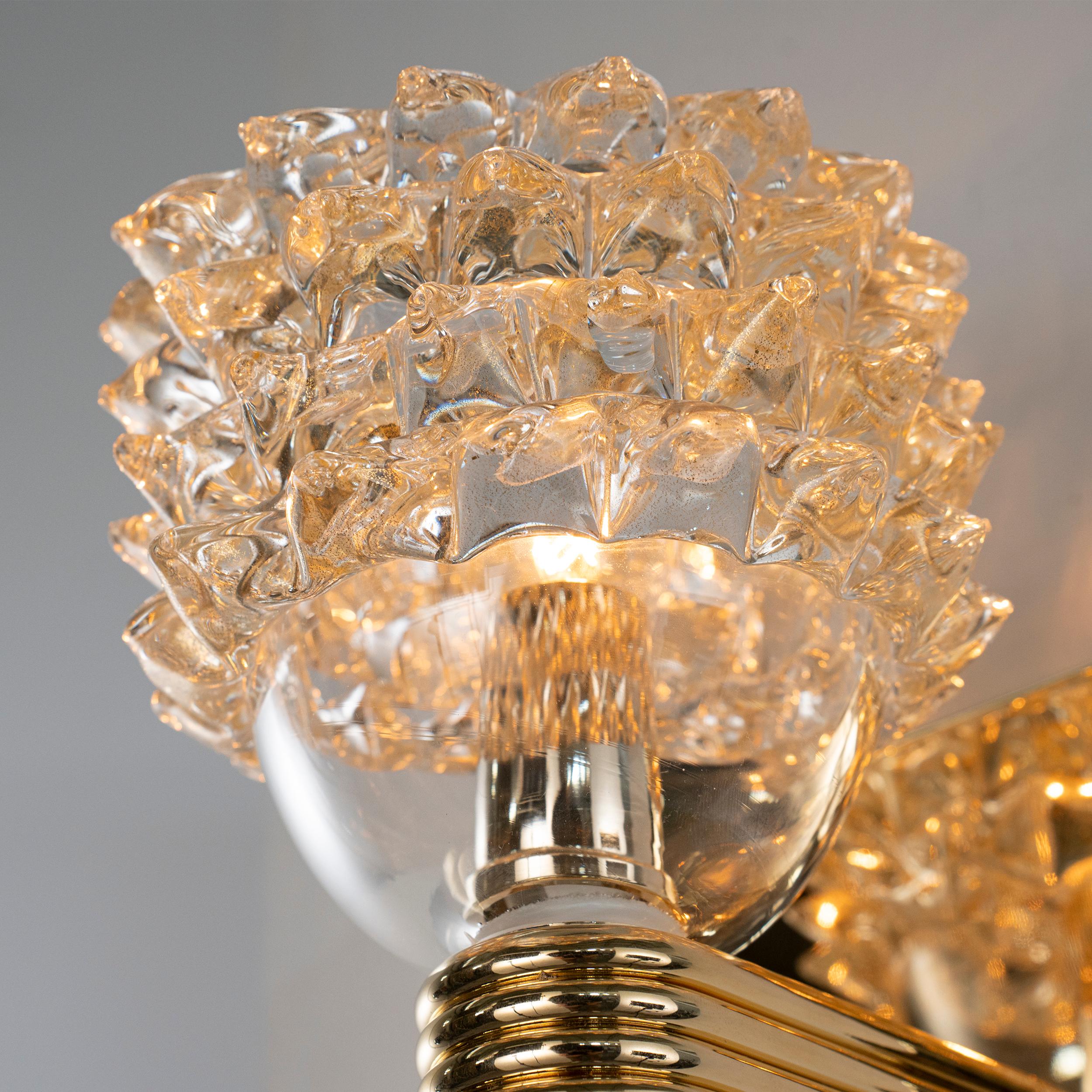 Coppia di Lampade da parete in vetro di Murano Rostrato oro con cornice dorata in stock in vendita 2
