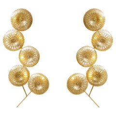 Pair of Gold Shimmer Murano "Flower" Glass and Brass Sconces, Italy, 2021