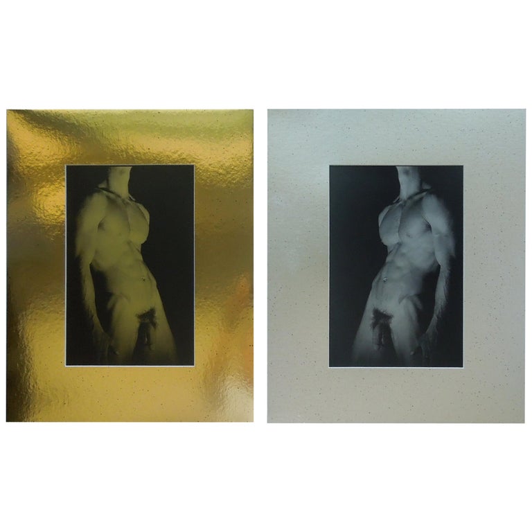 Pair of Gold & Silver Male Nude Original Photographs By George Machado For Sale