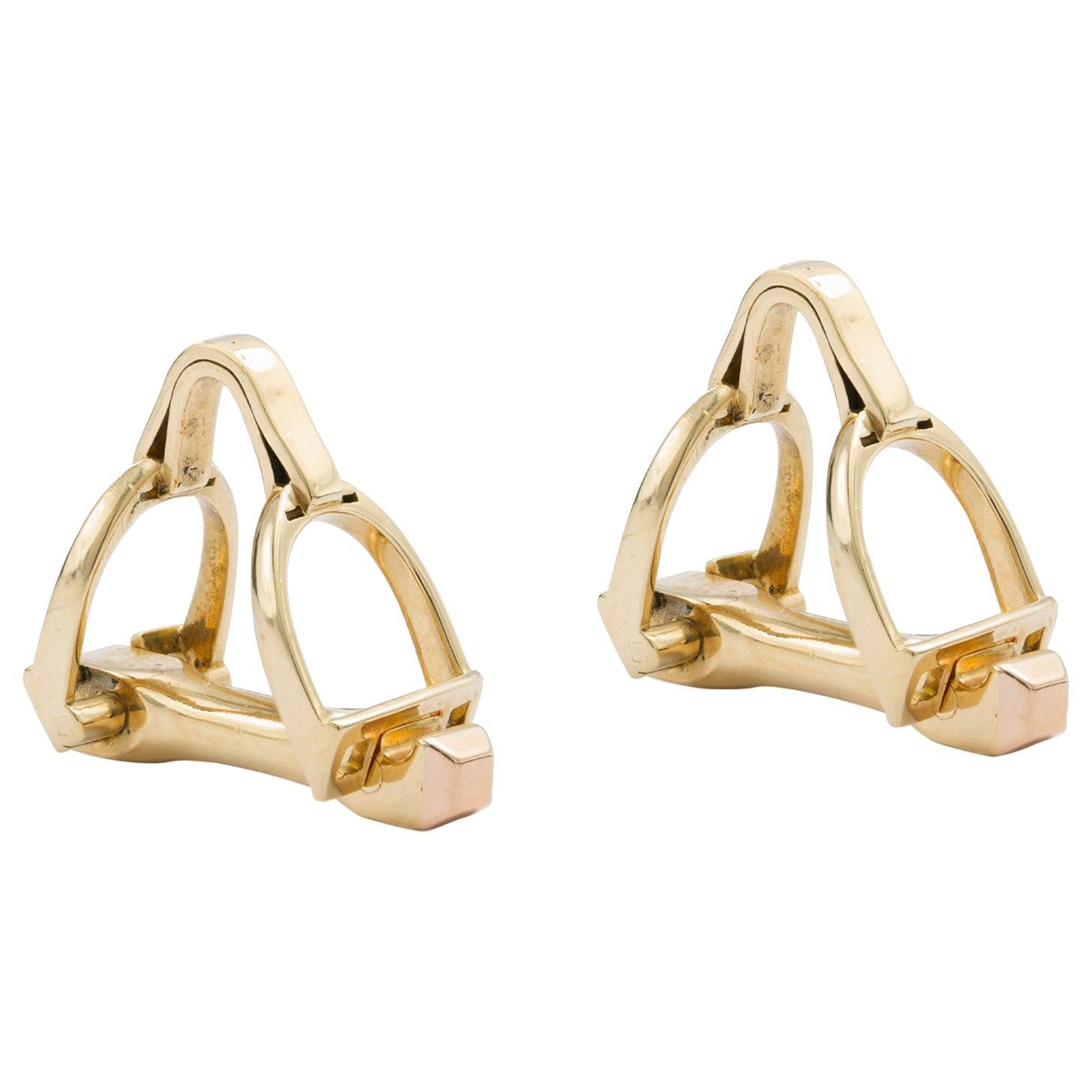 Pair of Gold Stirrup Cufflinks For Sale