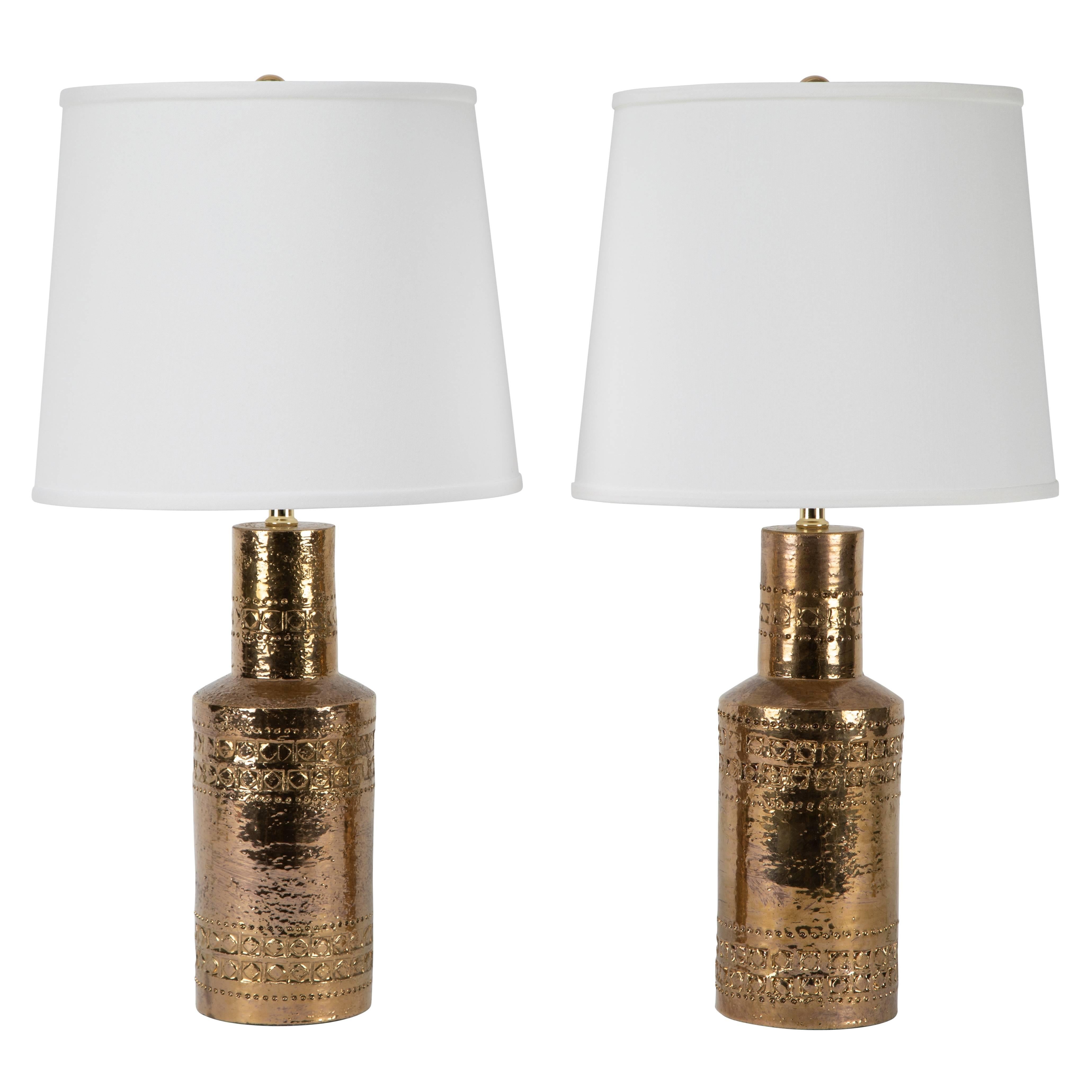 Pair of Gold Table Lamps by Aldo Londi for Bitossi, circa 1960s